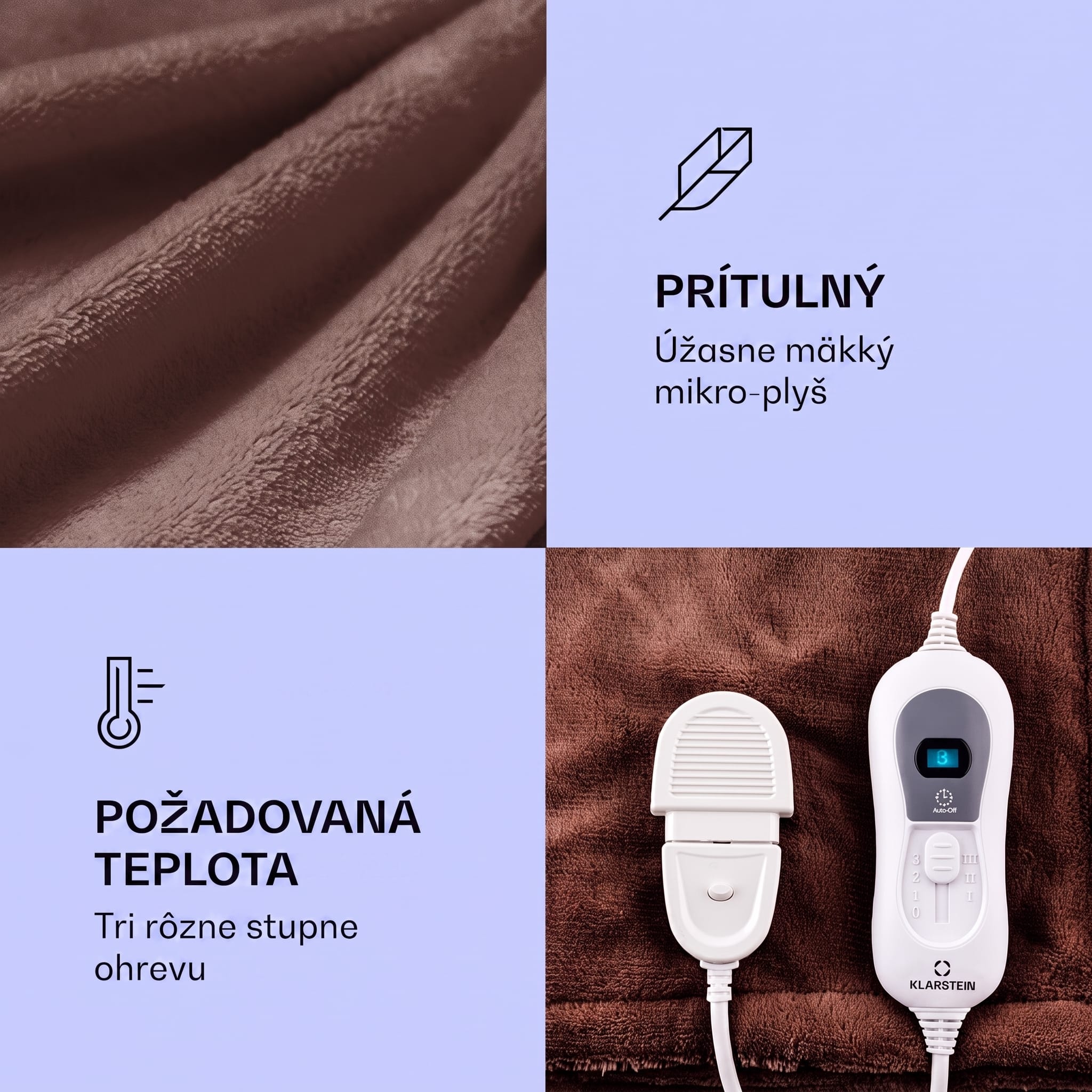 Klarstein Dr. Watson XL, vyhrievacia deka, 120 W, 180 x 130 cm, prateľná, mikroplyš, zemitohnedá – Obrázok 3