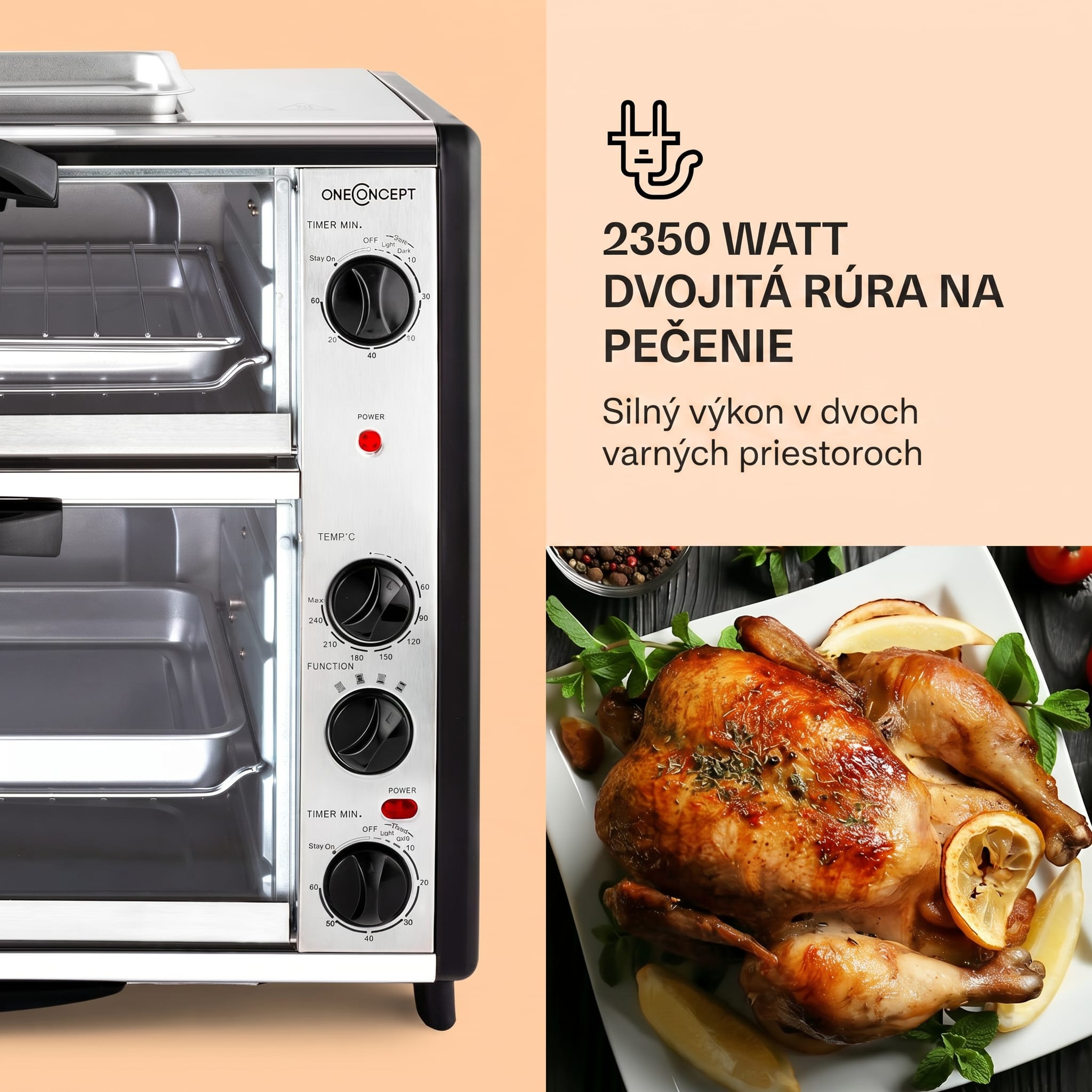OneConcept All-You-Can-Eat, dvojitá minirúra s grilovaciou platňou, 42 l, 2350 W – Obrázok 2