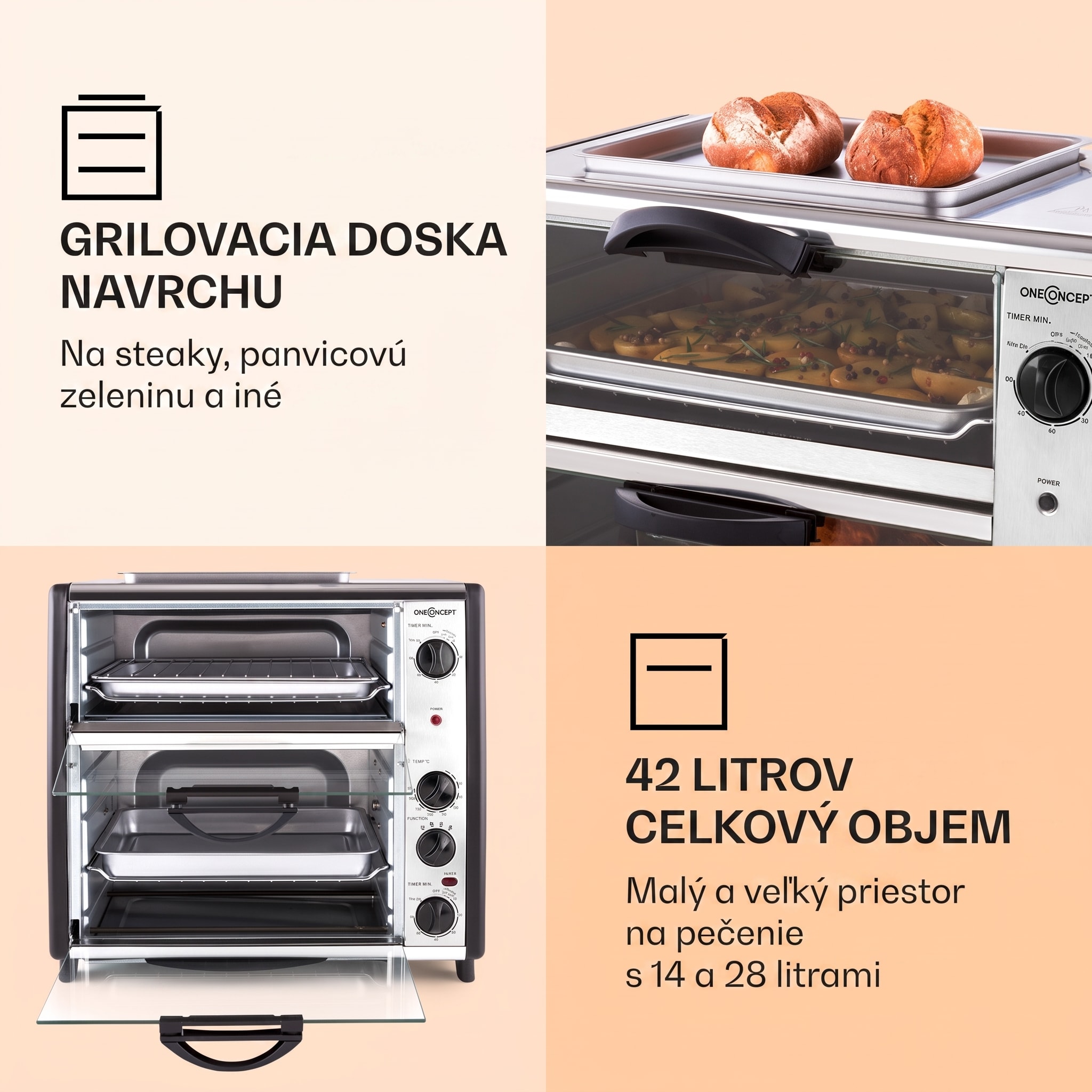 OneConcept All-You-Can-Eat, dvojitá minirúra s grilovaciou platňou, 42 l, 2350 W – Obrázok 3