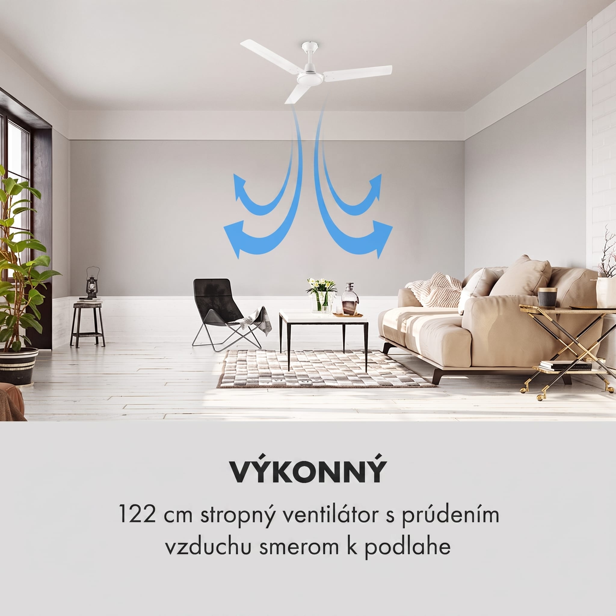 Klarstein Spin Doctor, stropný ventilátor, 55 W, 122 cm, 3 ramená, nehrdzavejúca oceľ, biely – Obrázok 4