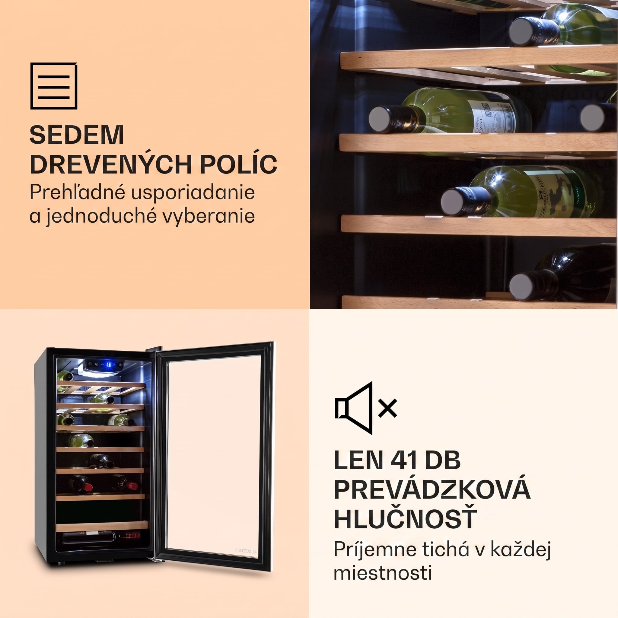 Klarstein Vivo Vino 26, 88 l, vinotéka, 26 fliaš, čierna, LED – Obrázok 5