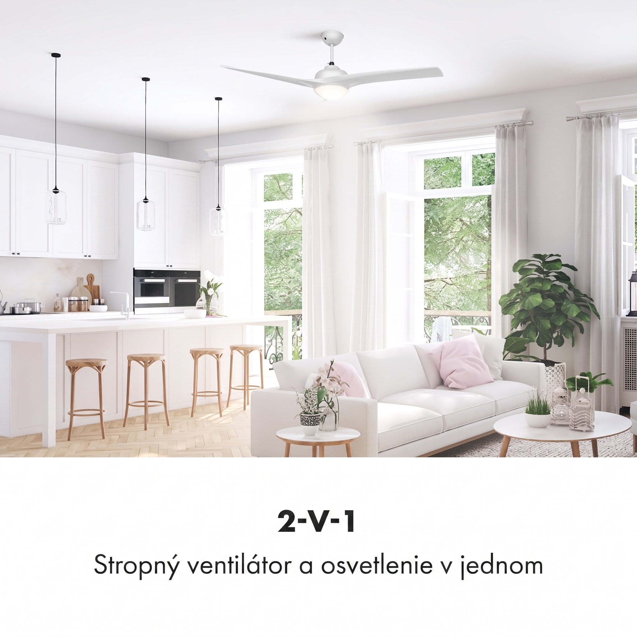 Klarstein Figo, stropný ventilátor, 52", 55 W, stropná lampa, 2 x 42 W, diaľkový ovládač, biely – Obrázok 2