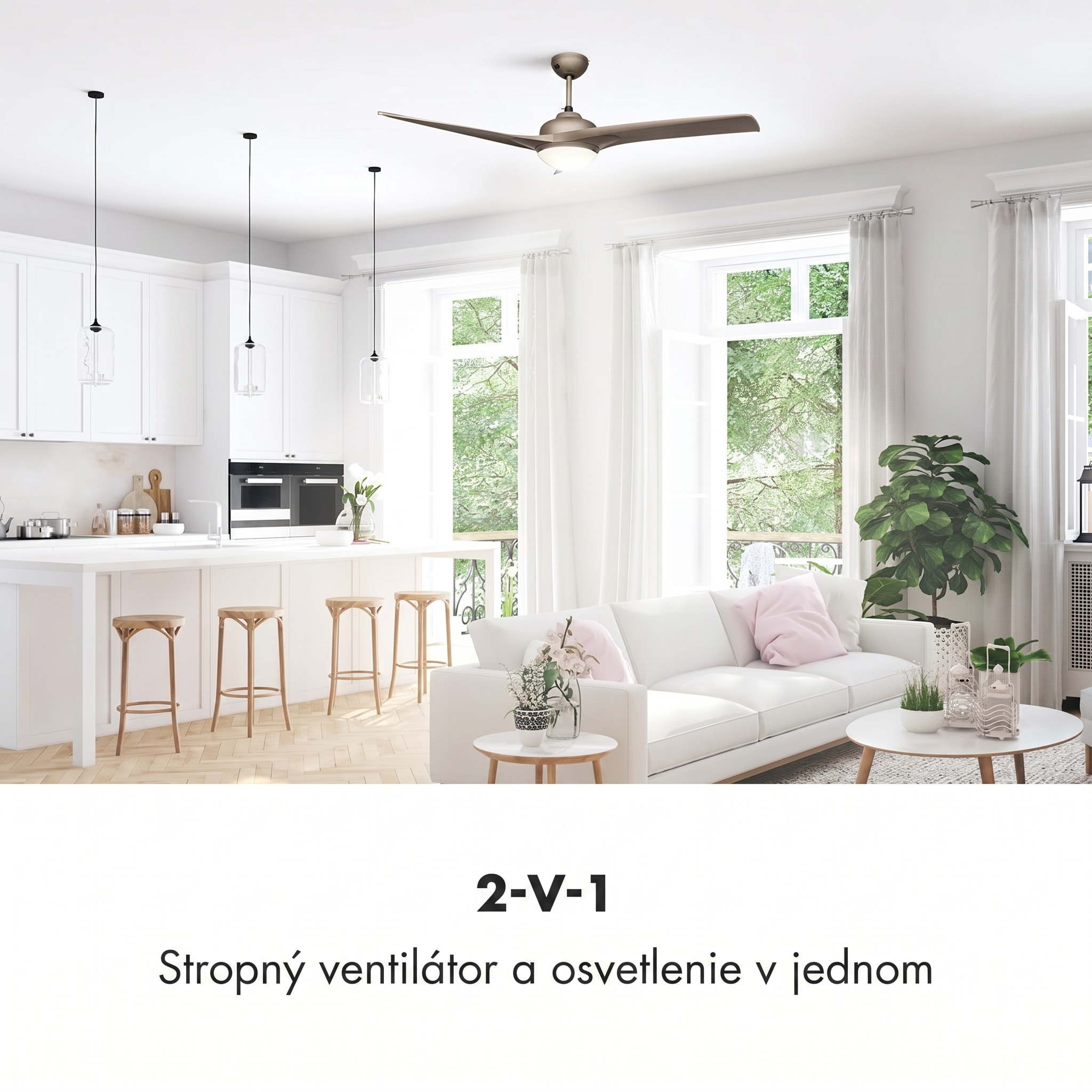 Klarstein Figo, stropný ventilátor, 52", 55 W, stropná lampa, 2 x 42 W, diaľkový ovládač, titán – Obrázok 2