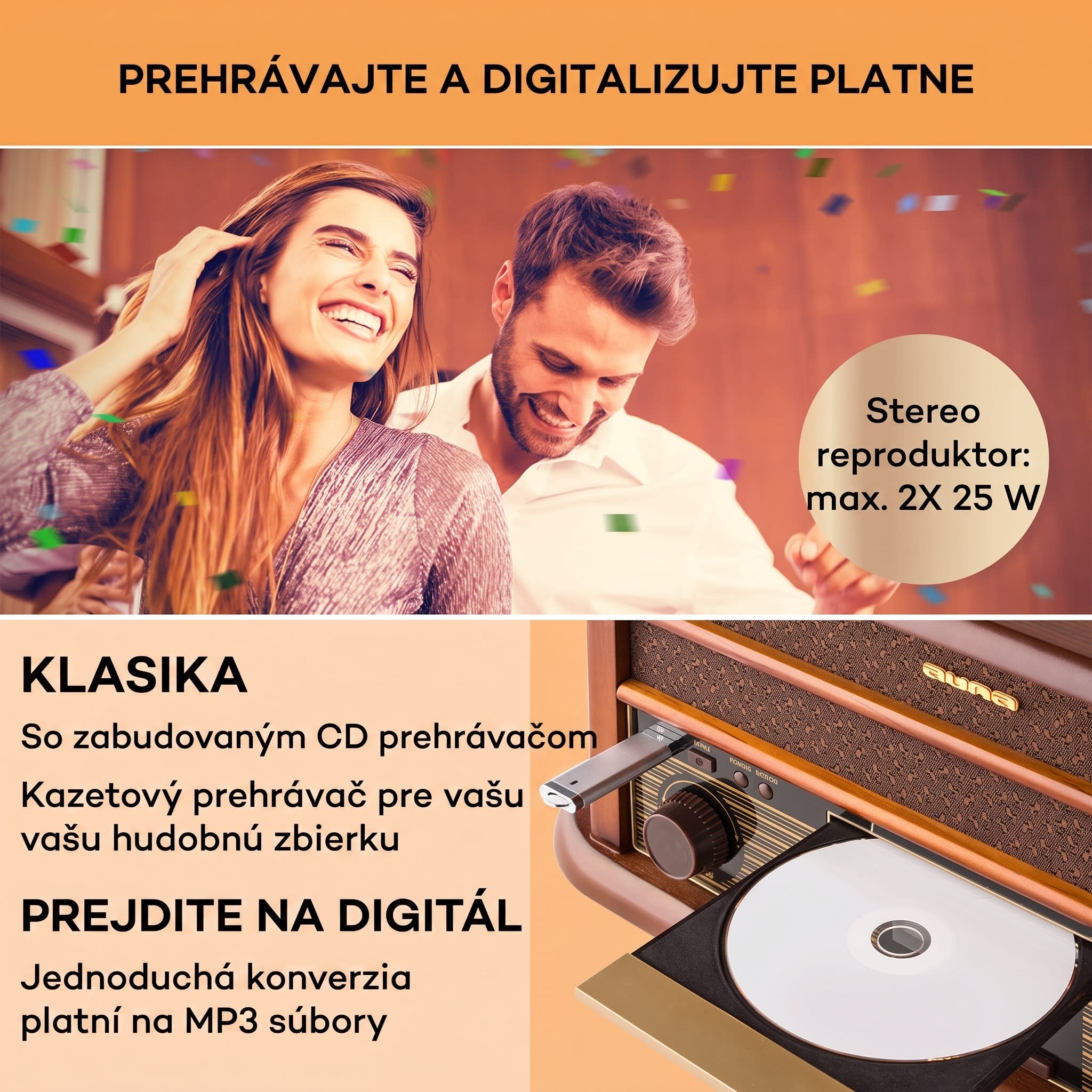 Auna Belle Epoque 1908 DAB retro stereo systém gramofón DAB+ – Obrázok 3