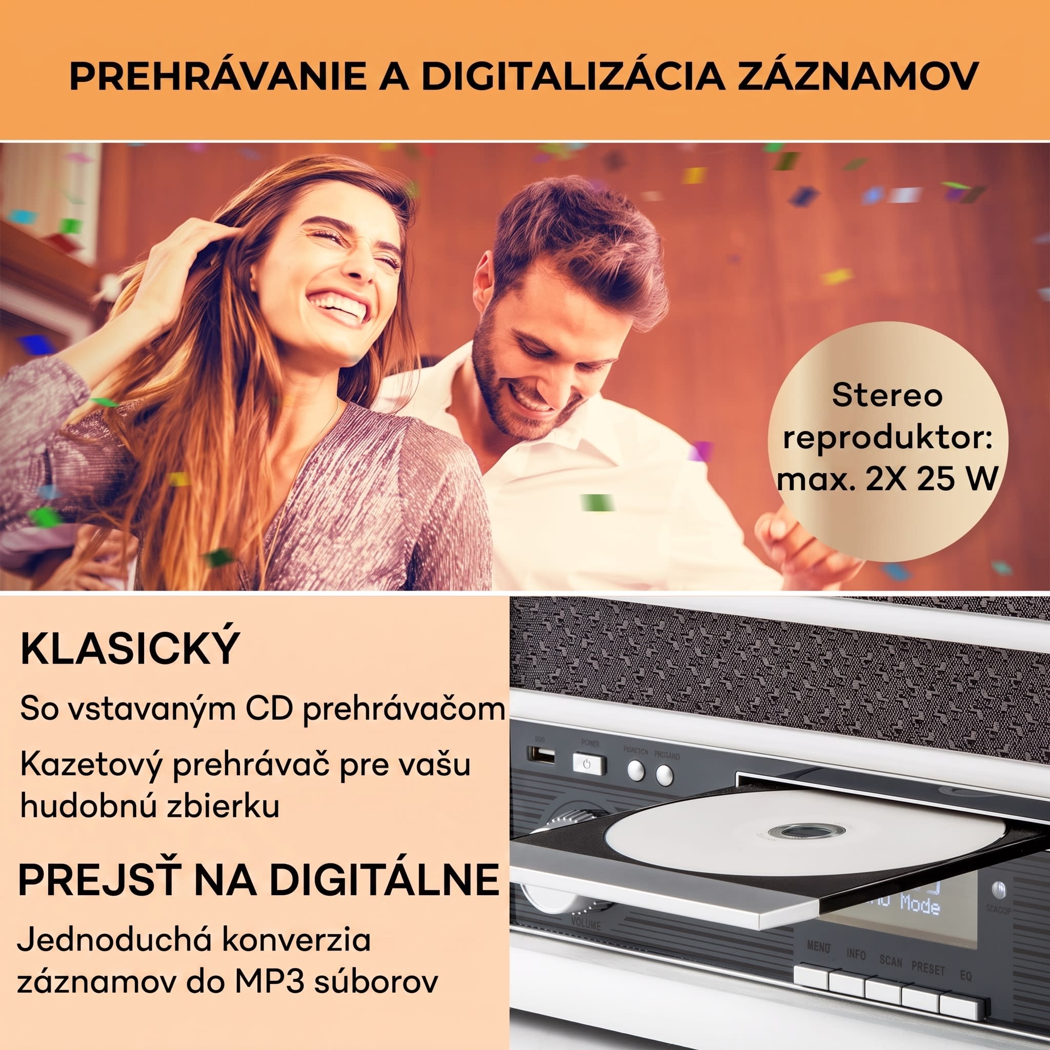Auna Belle Epoque 1908 DAB, biely, retro stereo systém, gramofón, DAB+ – Obrázok 3