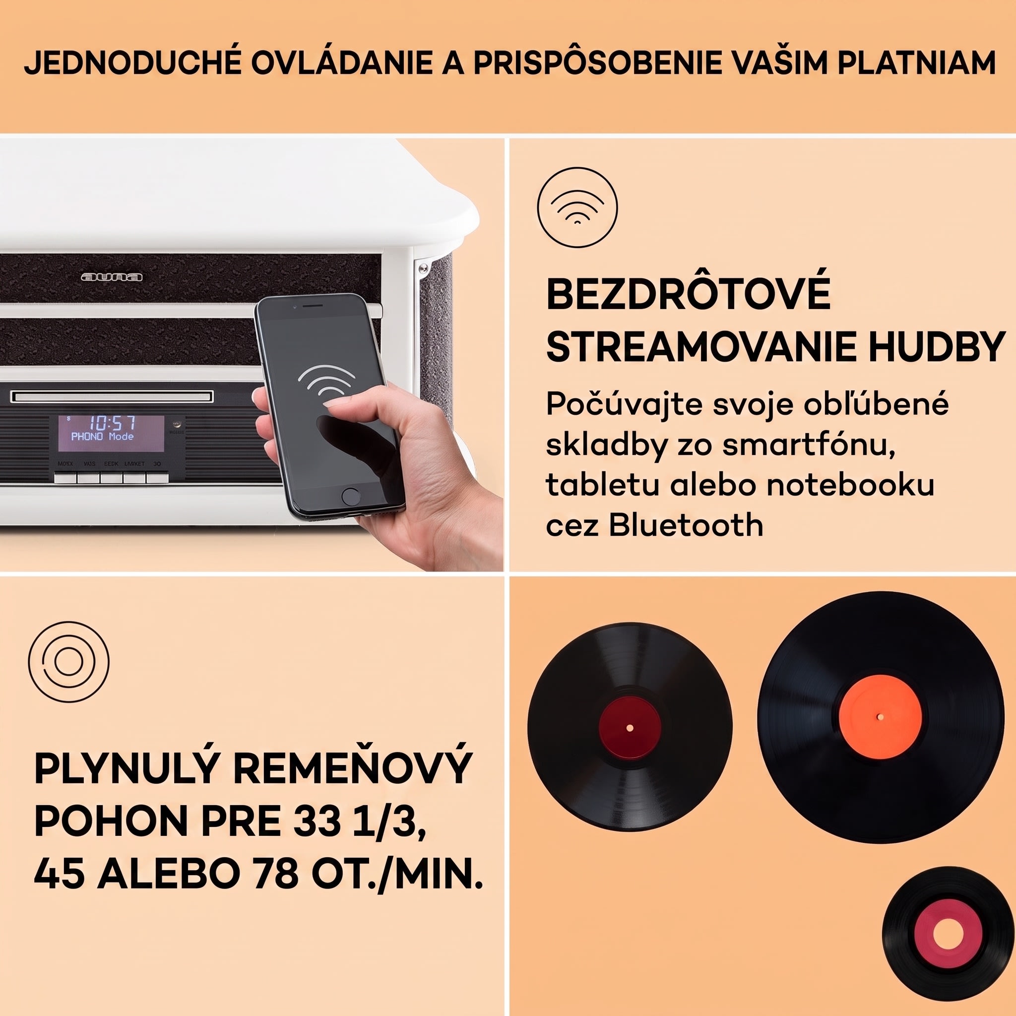 Auna Belle Epoque 1908 DAB, biely, retro stereo systém, gramofón, DAB+ – Obrázok 4