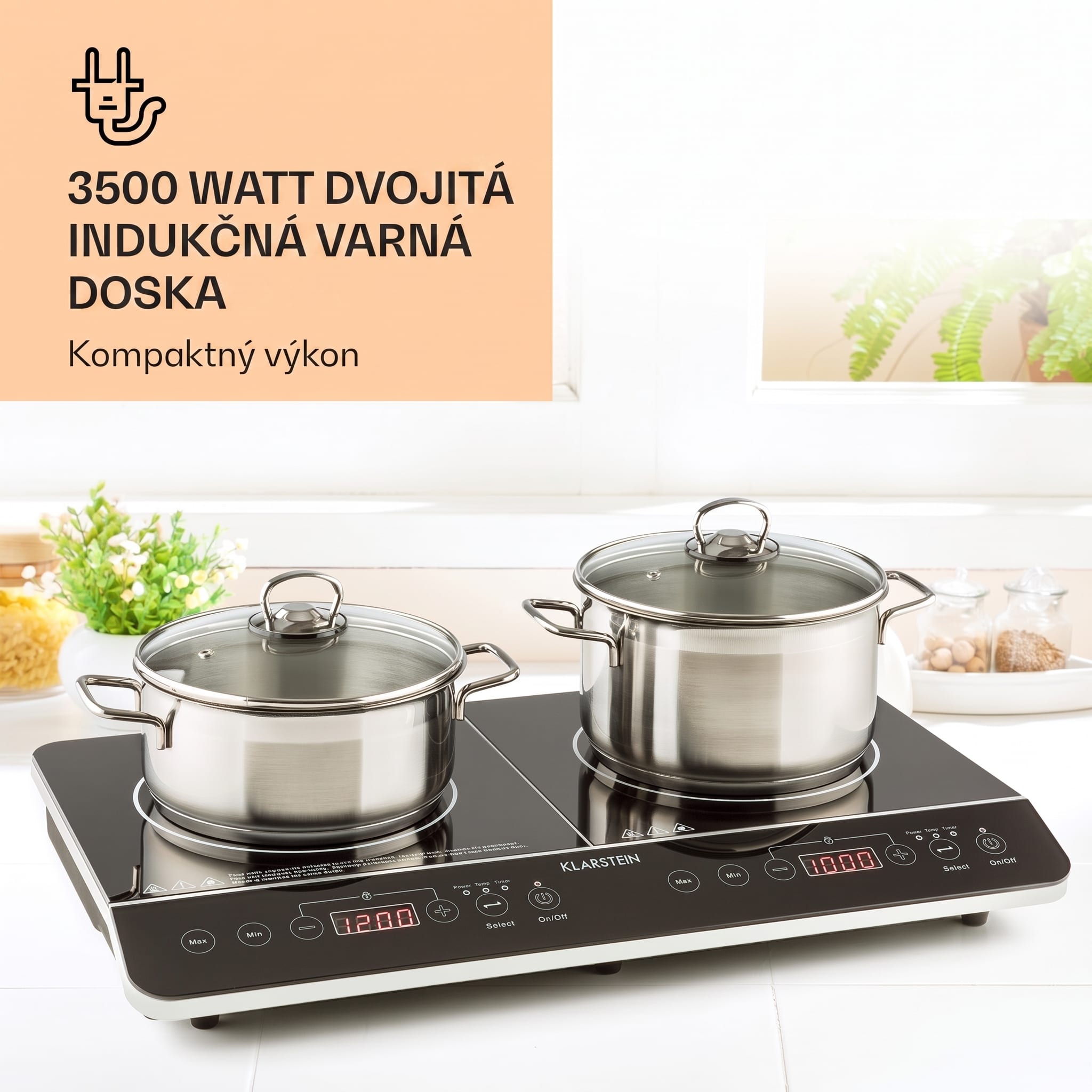 Klarstein VariCook Slim, indukčný varič, 3500 W, 240 °C, 2 platne, časovač, dotykové ovládanie – Obrázok 3