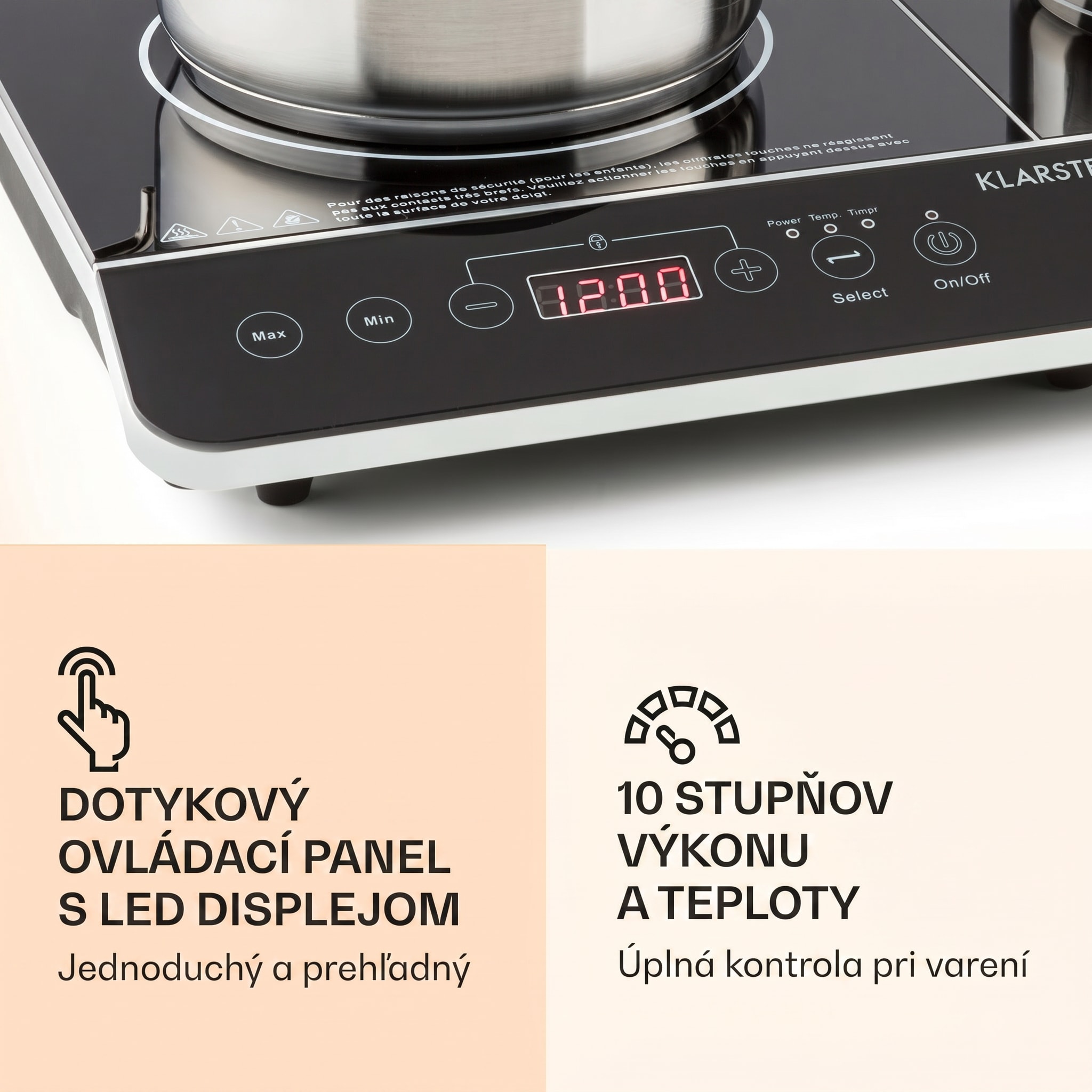 Klarstein VariCook Slim, indukčný varič, 3500 W, 240 °C, 2 platne, časovač, dotykové ovládanie – Obrázok 4