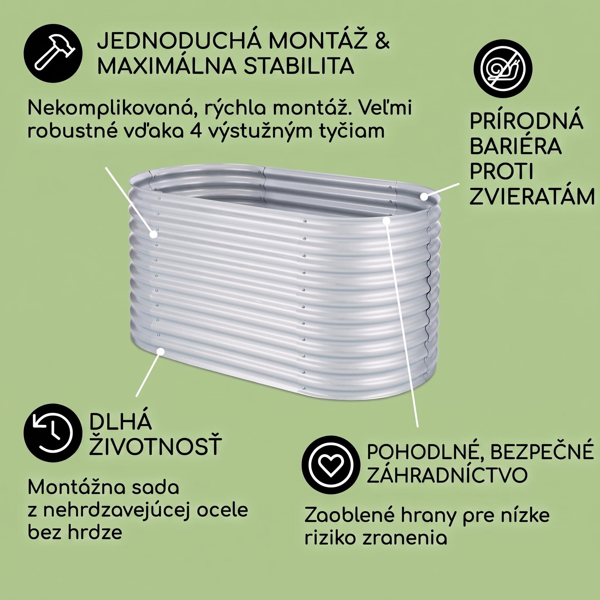 Blumfeldt High Grow, vyvýšený záhon, 1.6 m, pozinkovaný hliník, strieborný – Obrázok 3