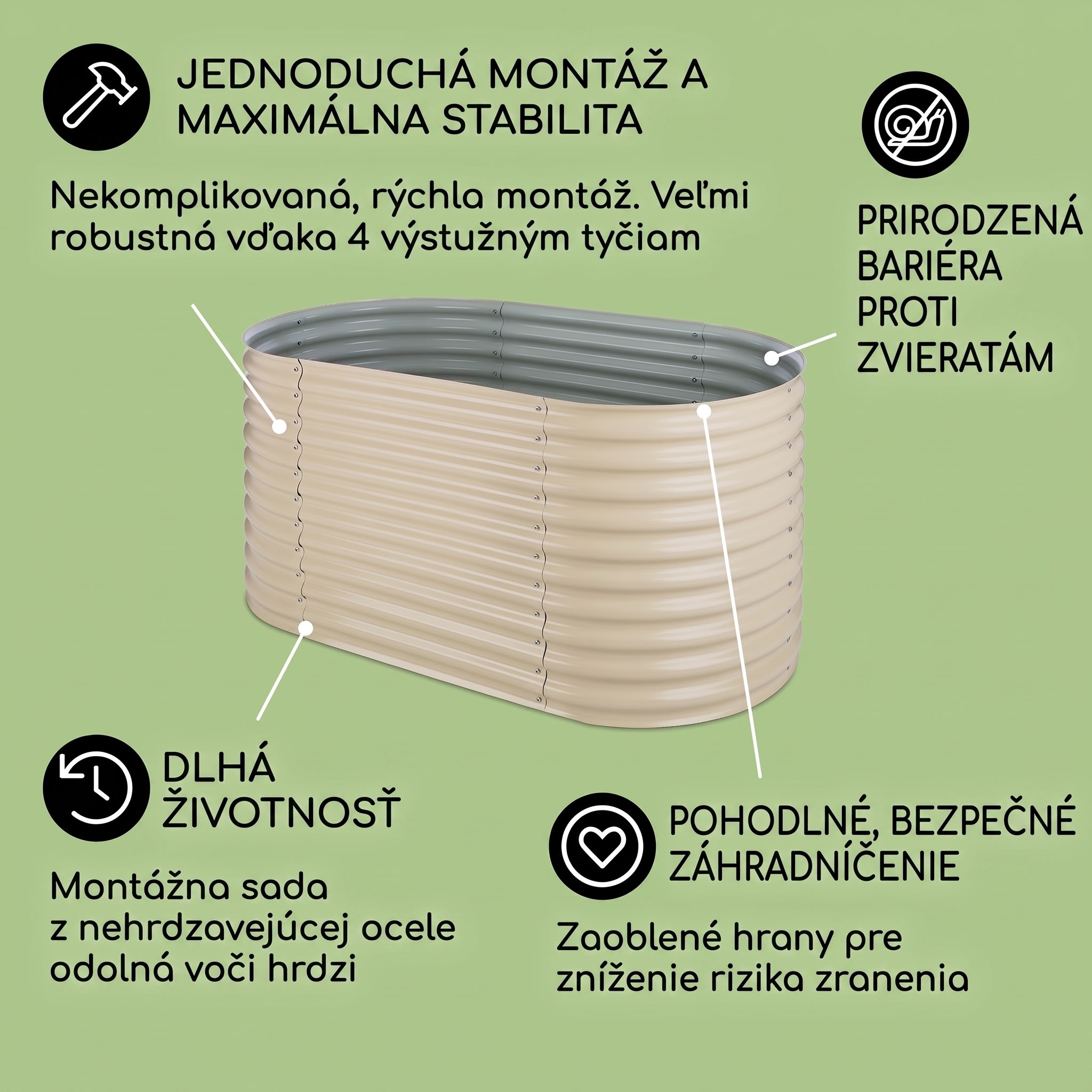 Blumfeldt High Grow, vyvýšený záhon, 1.6 m, pozinkovaný hliník, béžový – Obrázok 3