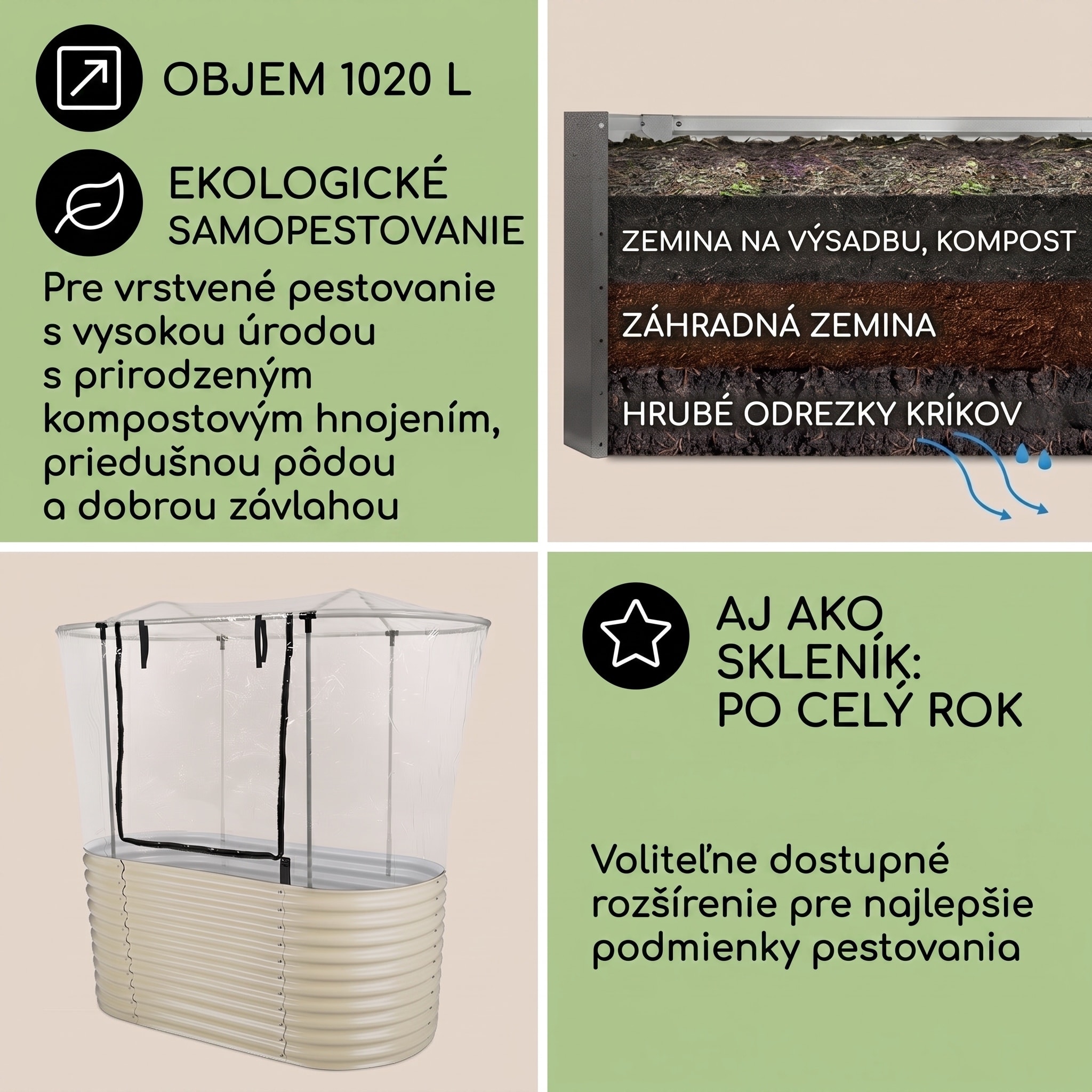 Blumfeldt High Grow, vyvýšený záhon, 1.6 m, pozinkovaný hliník, béžový – Obrázok 4