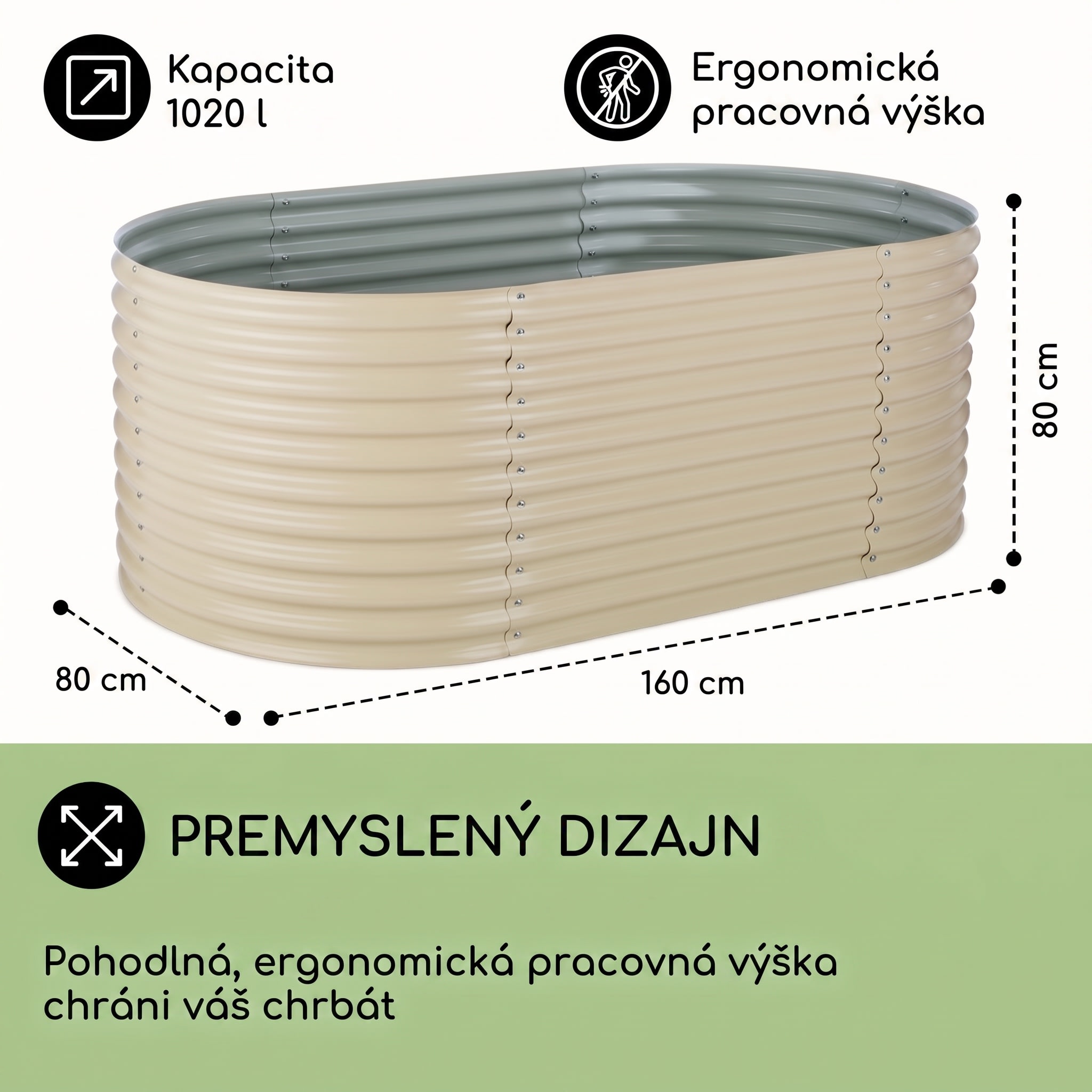 Blumfeldt High Grow, vyvýšený záhon, 1.6 m, pozinkovaný hliník, béžový – Obrázok 5