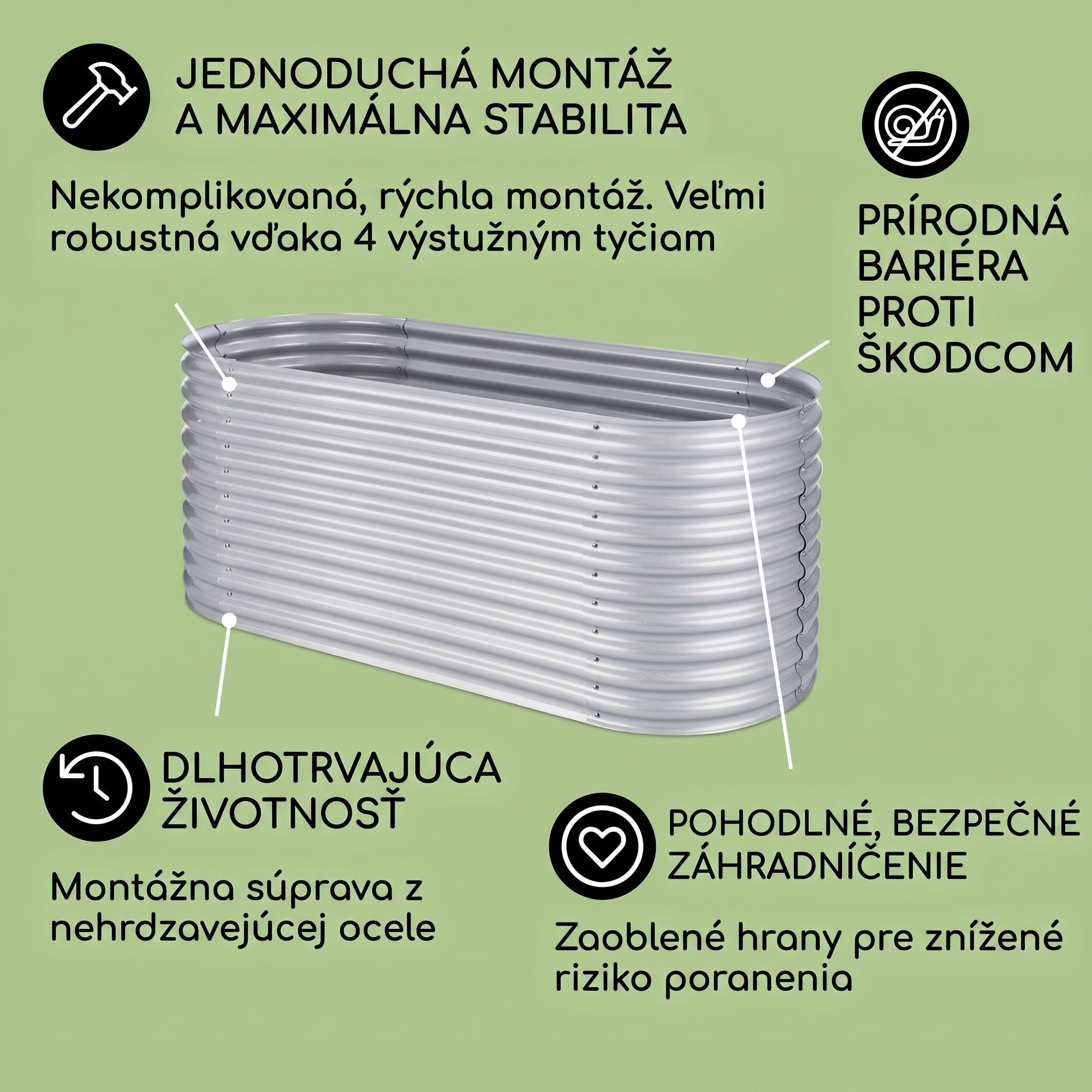 Blumfeldt High Grow vyvýšený záhon záhradný záhon 2,0 m pozinkovaný hliník strieborný – Obrázok 3