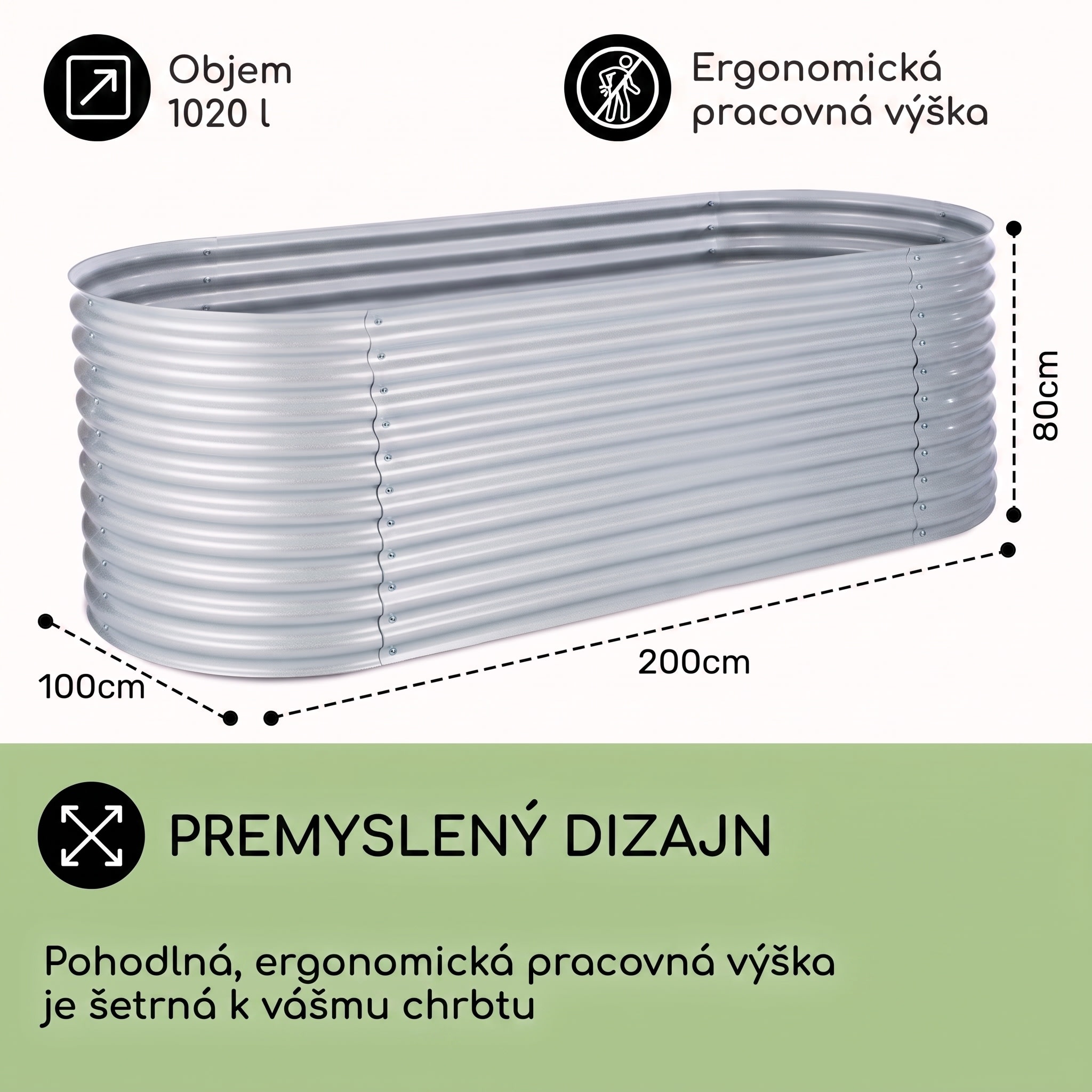 Blumfeldt High Grow vyvýšený záhon záhradný záhon 2,0 m pozinkovaný hliník strieborný – Obrázok 5