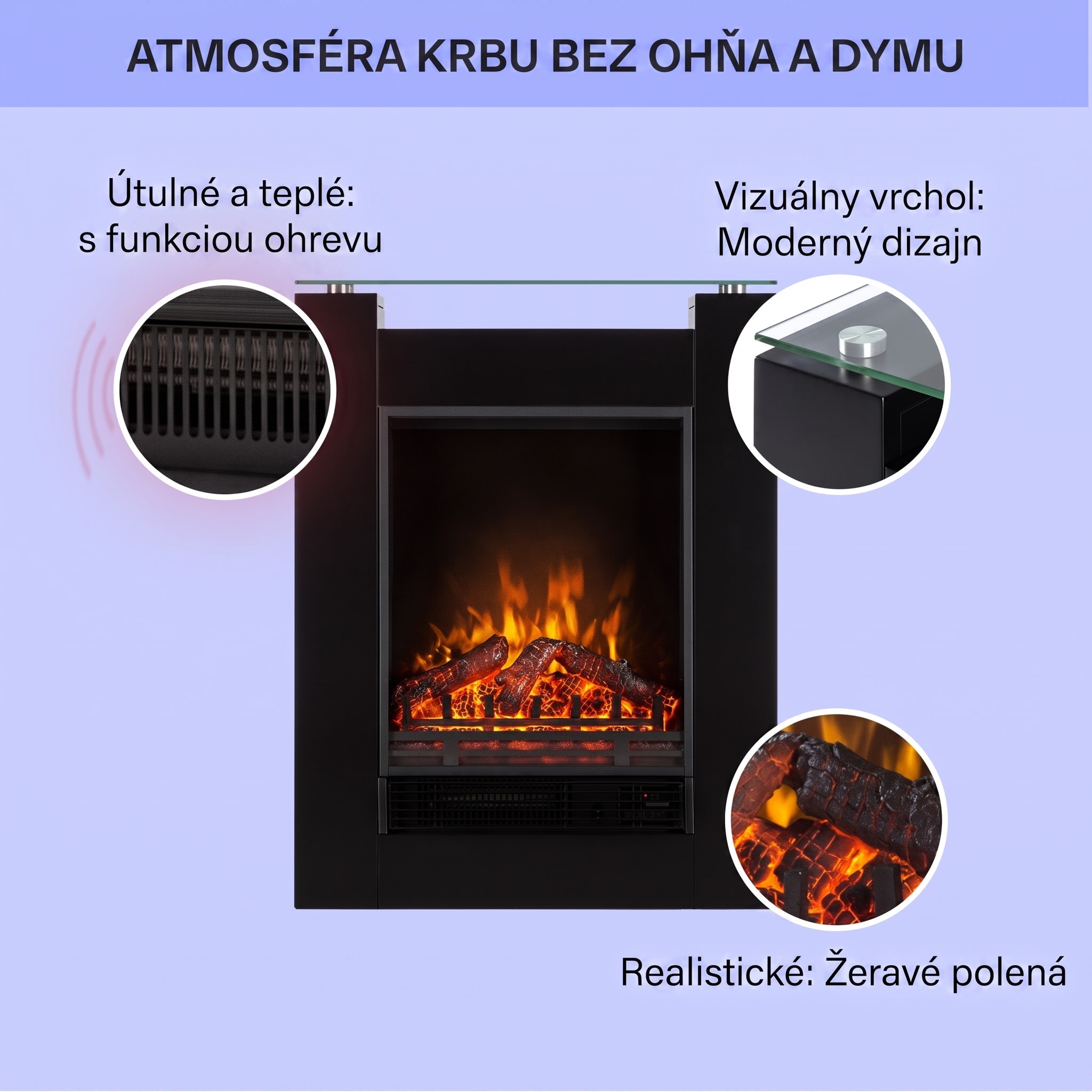 Klarstein Studio-5, elektrický krb, teplovzdušný ventilátor, 900/1800 W, diaľkové ovládanie, čierny – Obrázok 2