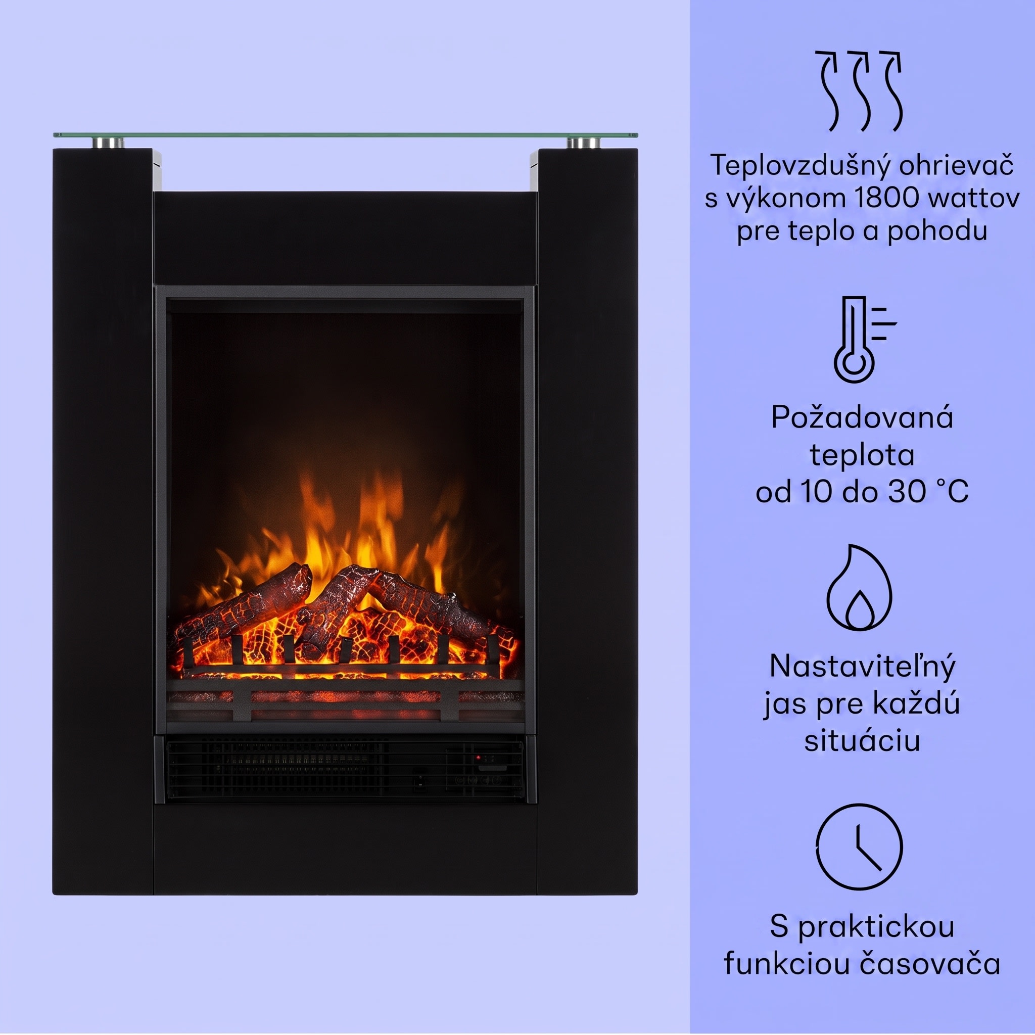 Klarstein Studio-5, elektrický krb, teplovzdušný ventilátor, 900/1800 W, diaľkové ovládanie, čierny – Obrázok 3