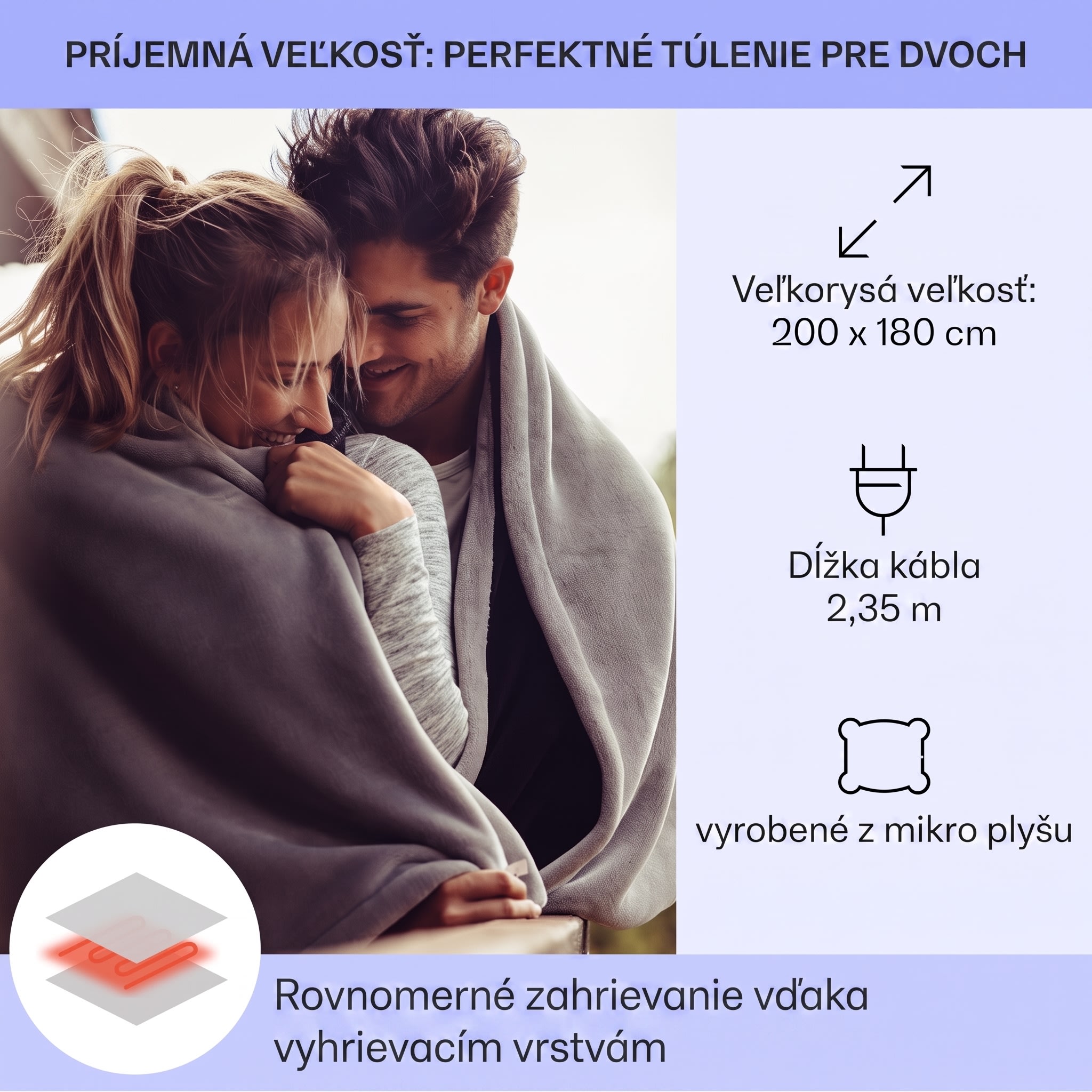 Klarstein Dr. Watson XXL, vyhrievacia deka, 3 stupne ohrevu, prateľná, 200 x 180 cm, mikroplyš – Obrázok 5