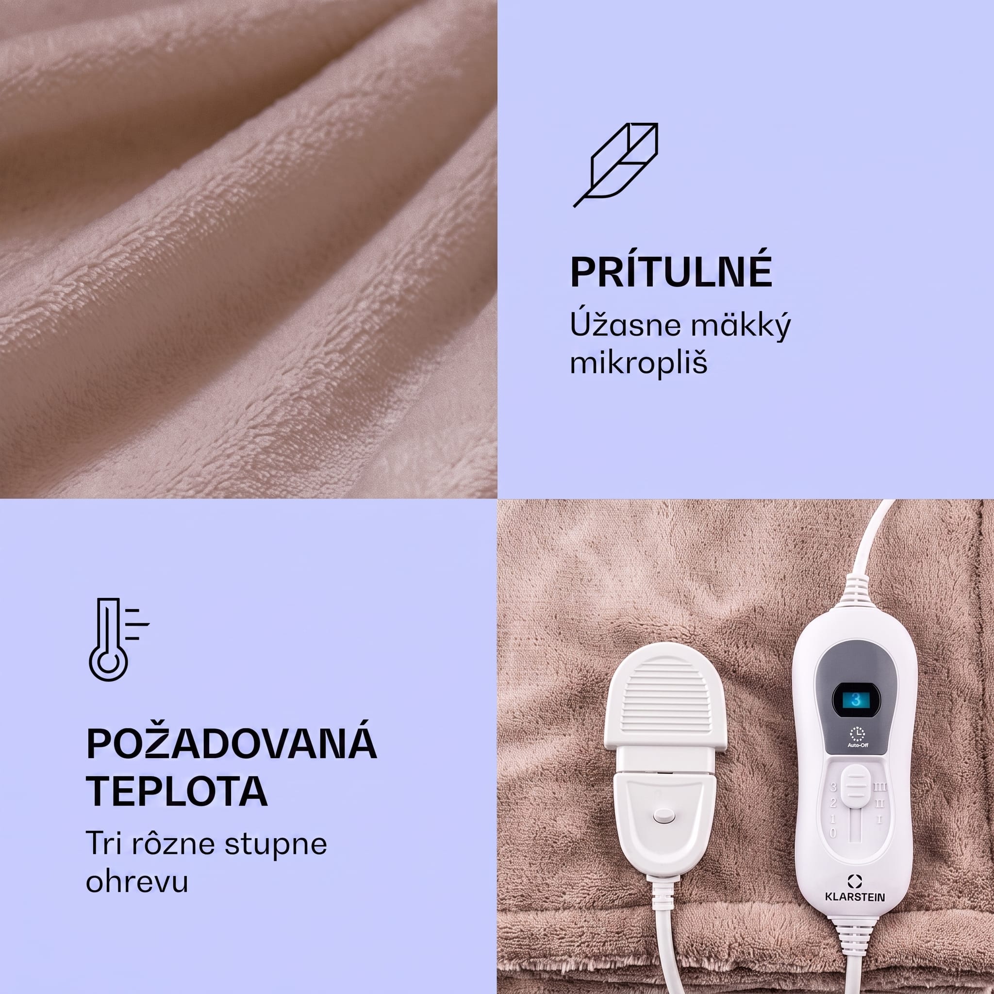 Klarstein Dr. Watson XXL, vyhrievacia deka, 3 stupne ohrevu, prateľná, 200 x 180 cm, mikroplyš – Obrázok 3