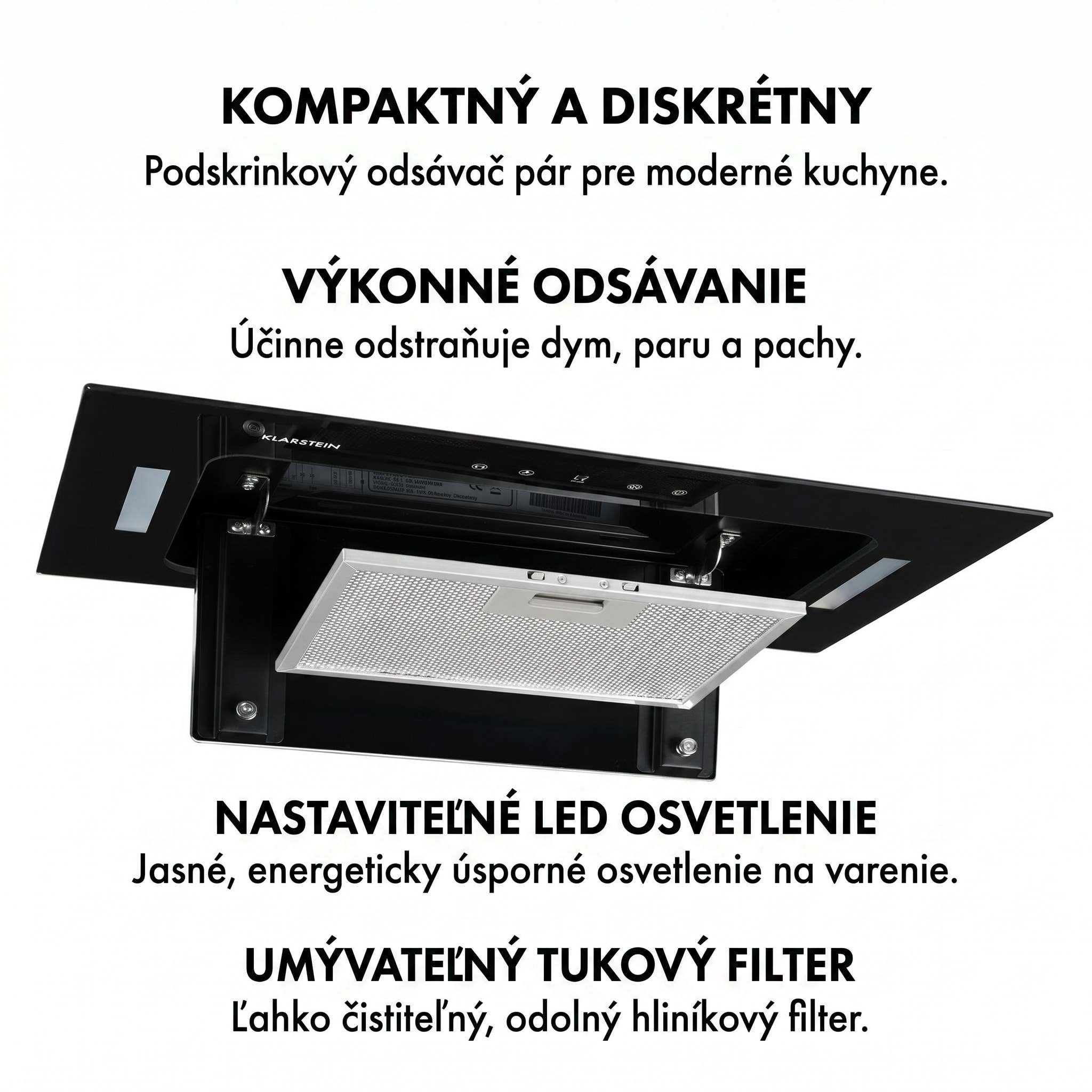Klarstein Hektor, digestor, 52 cm, vstavaný, 467 m³/h, LED, dotykové ovládanie, sklo, čierny – Obrázok 5