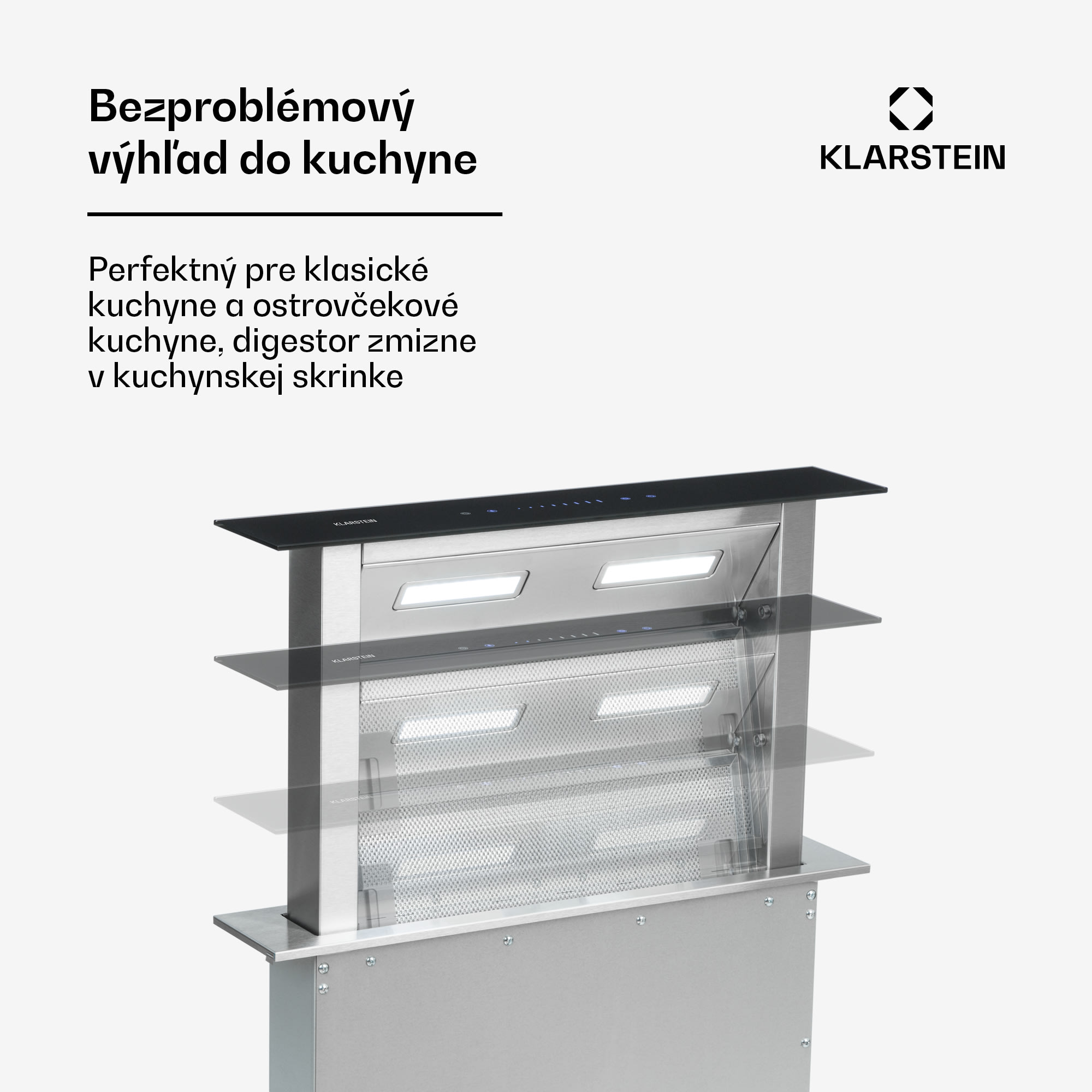 Klarstein Royal Flush Downdraft, digestor, 60 cm, výsuvný, 485 m³/h, nehrdzavejúca oceľ, čierny – Obrázok 4