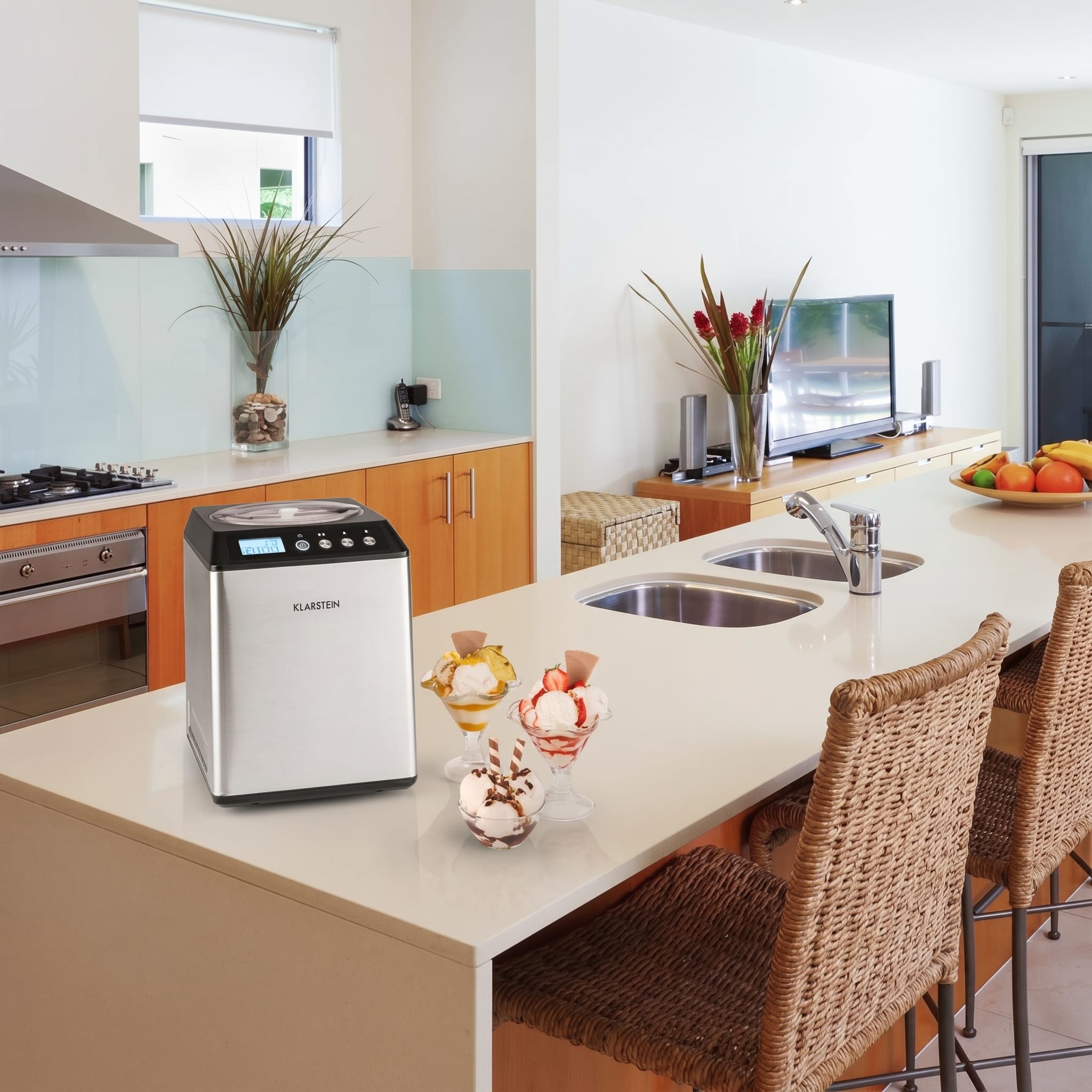 Klarstein Vanilly Sky Family, zmrzlinovač, výrobník zmrzliny a mrazeného jogurtu, 250 W, 2,5 l, strieborný – Obrázok 2
