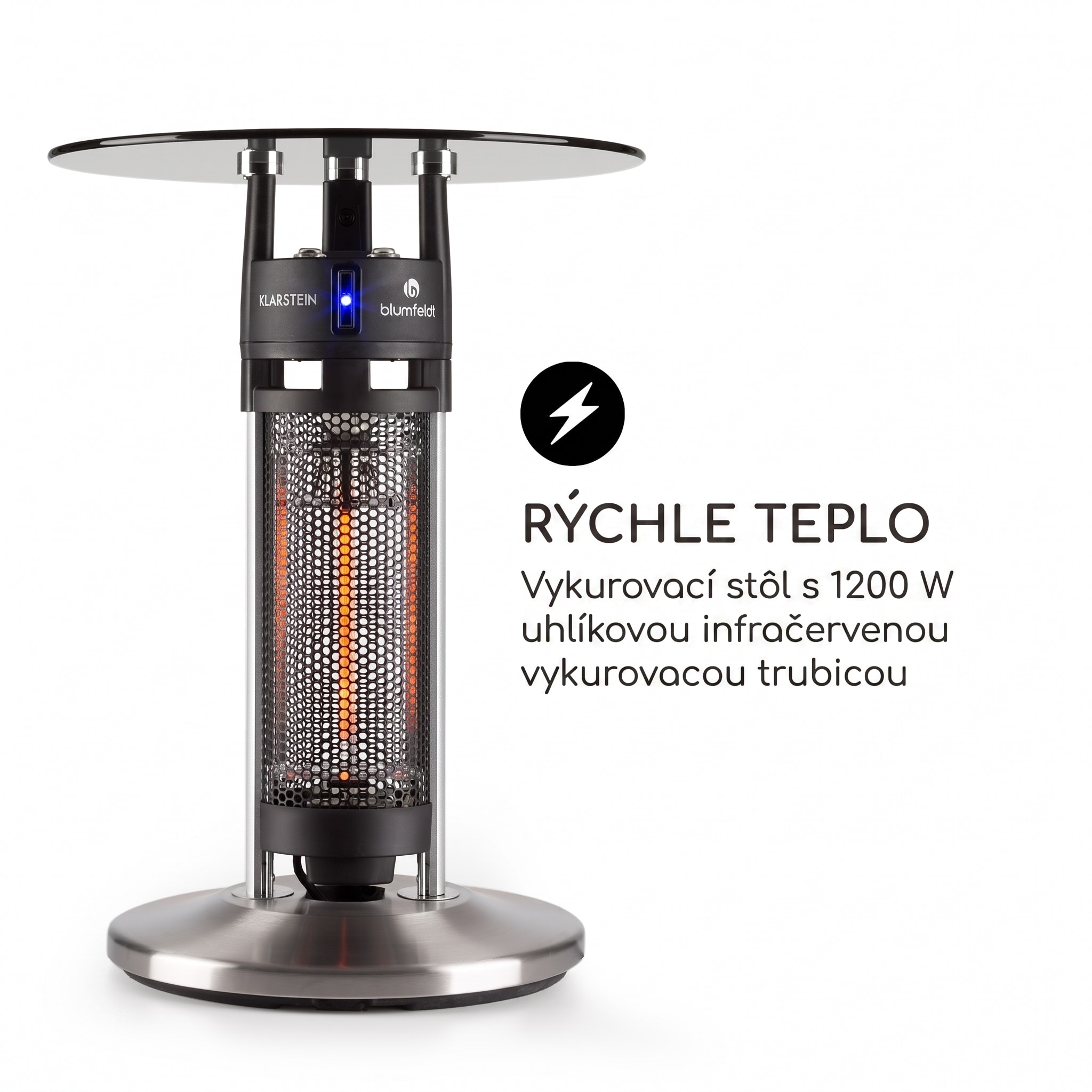 Blumfeldt Primal Heat 65, ohrievač, bistro stôl, 1200 W, uhlíkové IR výhrevné teleso, LED, 65 cm, sklo – Obrázok 4
