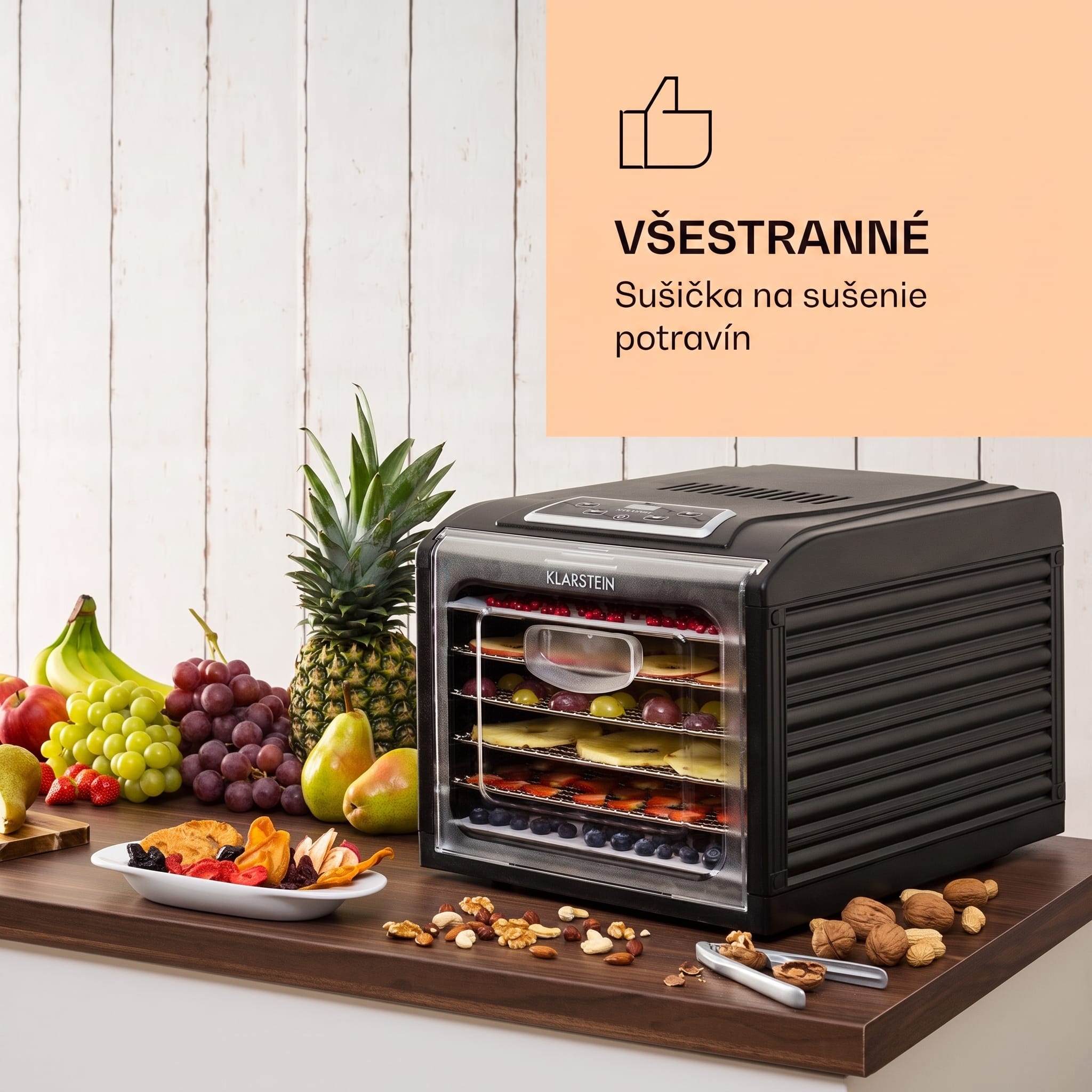 Klarstein Fruit Jerky Plus 6, sušička ovocia, 420-500 W, časovač, 6 poschodí, čierna – Obrázok 2