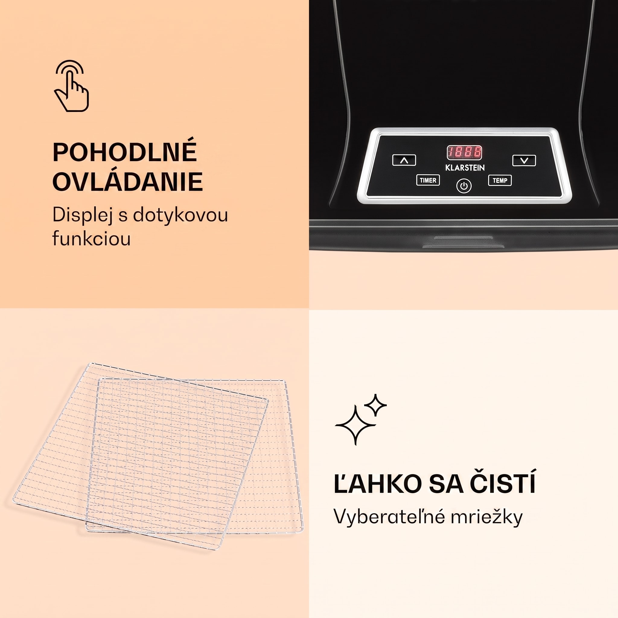 Klarstein Fruit Jerky Plus 6, sušička ovocia, 420-500 W, časovač, 6 poschodí, čierna – Obrázok 4