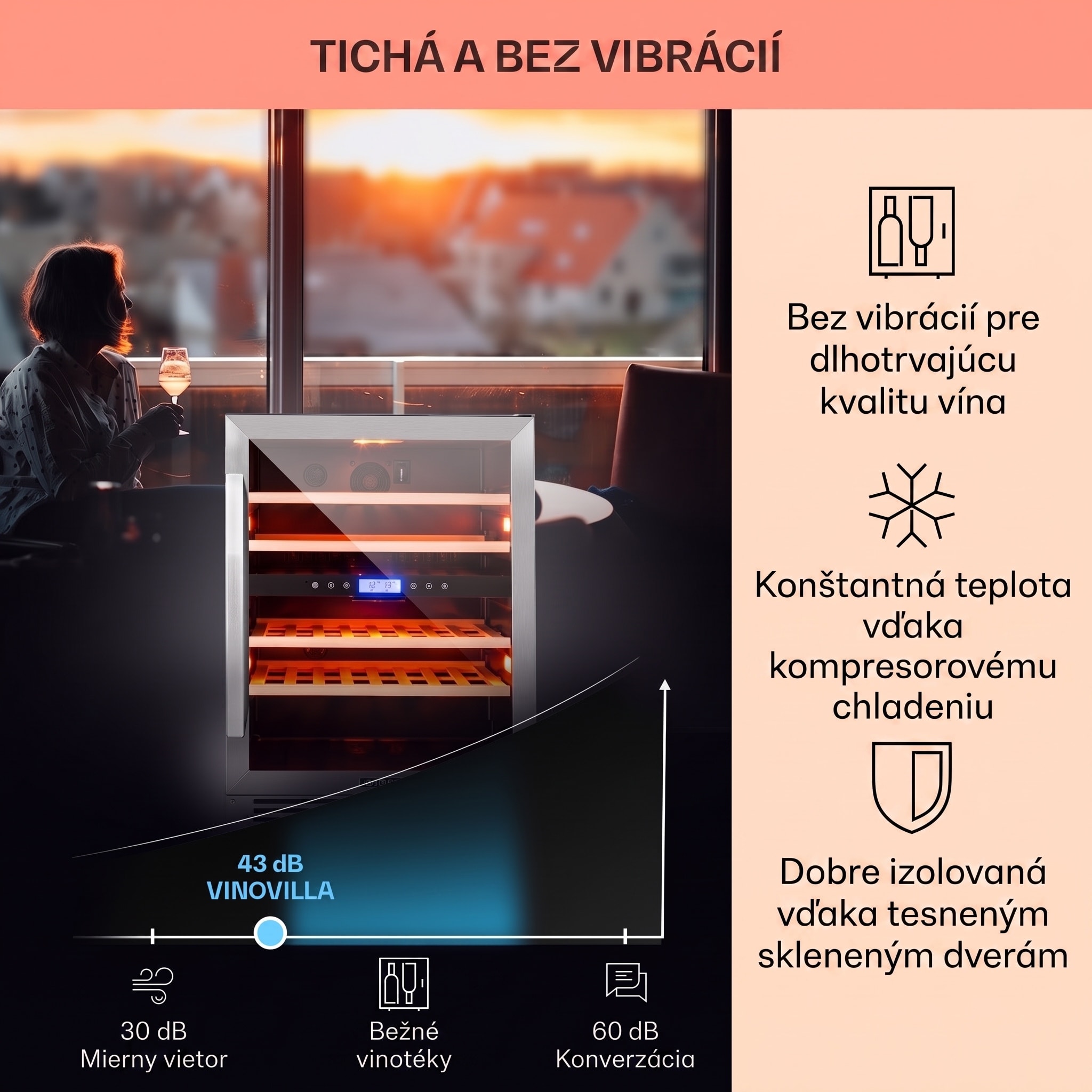 Klarstein Vinovilla Duo43, dvojzónová vinotéka, 129 l, 43 fliaš, 3-farebné LED osvetlenie, sklenené dvere – Obrázok 4