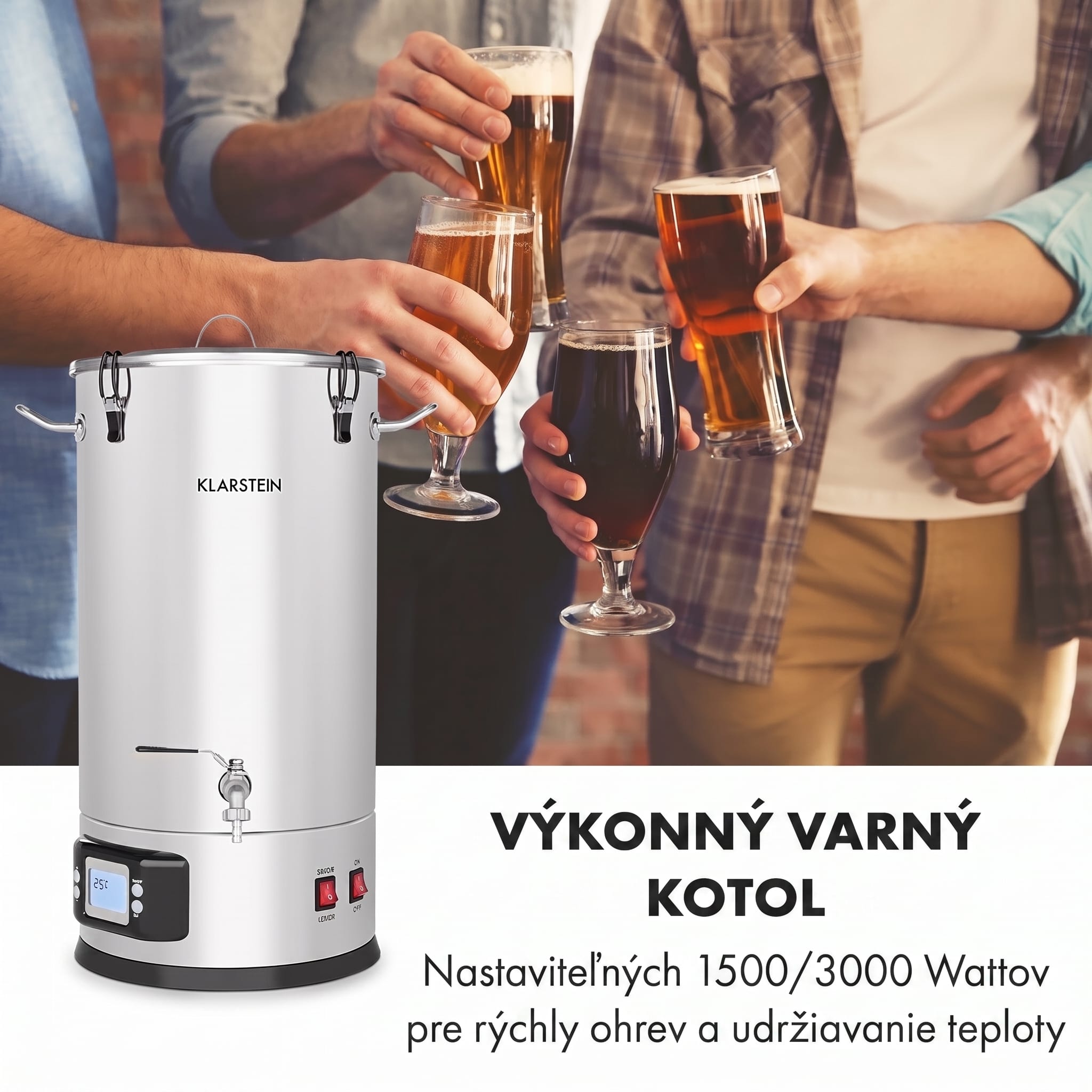 Klarstein Maischfest 25, sladový kotol, 5 dielov, 25 l, 1500/3000 W, dotykový LCD, nehrdzavejúca oceľ – Obrázok 2