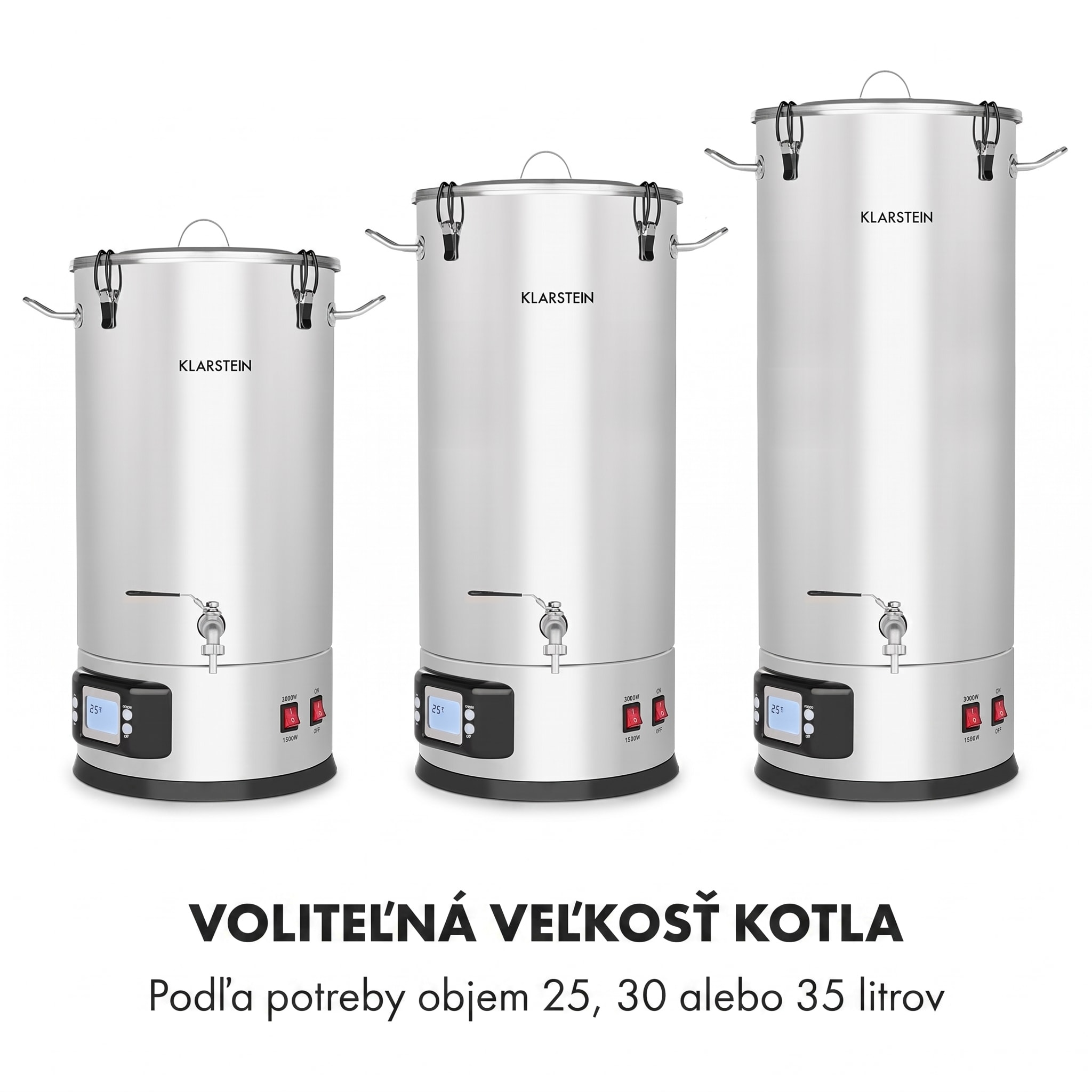 Klarstein Maischfest 25, sladový kotol, 5 dielov, 25 l, 1500/3000 W, dotykový LCD, nehrdzavejúca oceľ – Obrázok 3