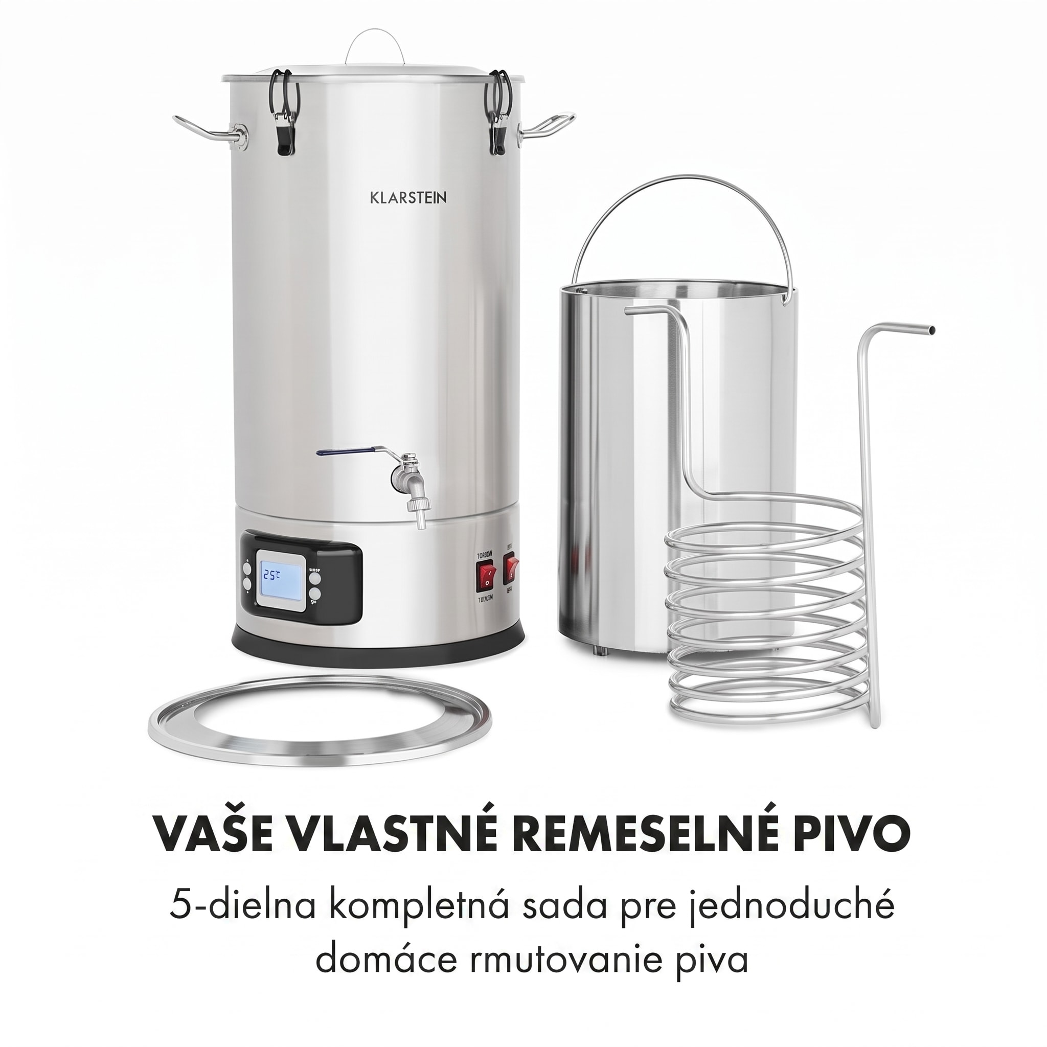 Klarstein Maischfest 25, sladový kotol, 5 dielov, 25 l, 1500/3000 W, dotykový LCD, nehrdzavejúca oceľ – Obrázok 4