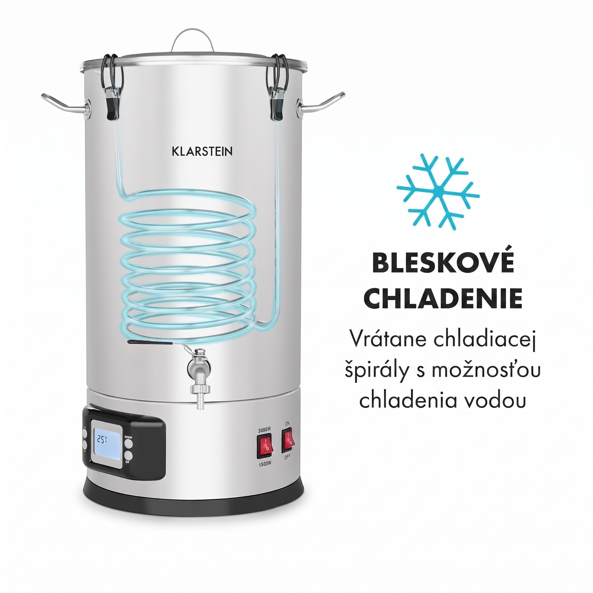 Klarstein Maischfest 25, sladový kotol, 5 dielov, 25 l, 1500/3000 W, dotykový LCD, nehrdzavejúca oceľ – Obrázok 5