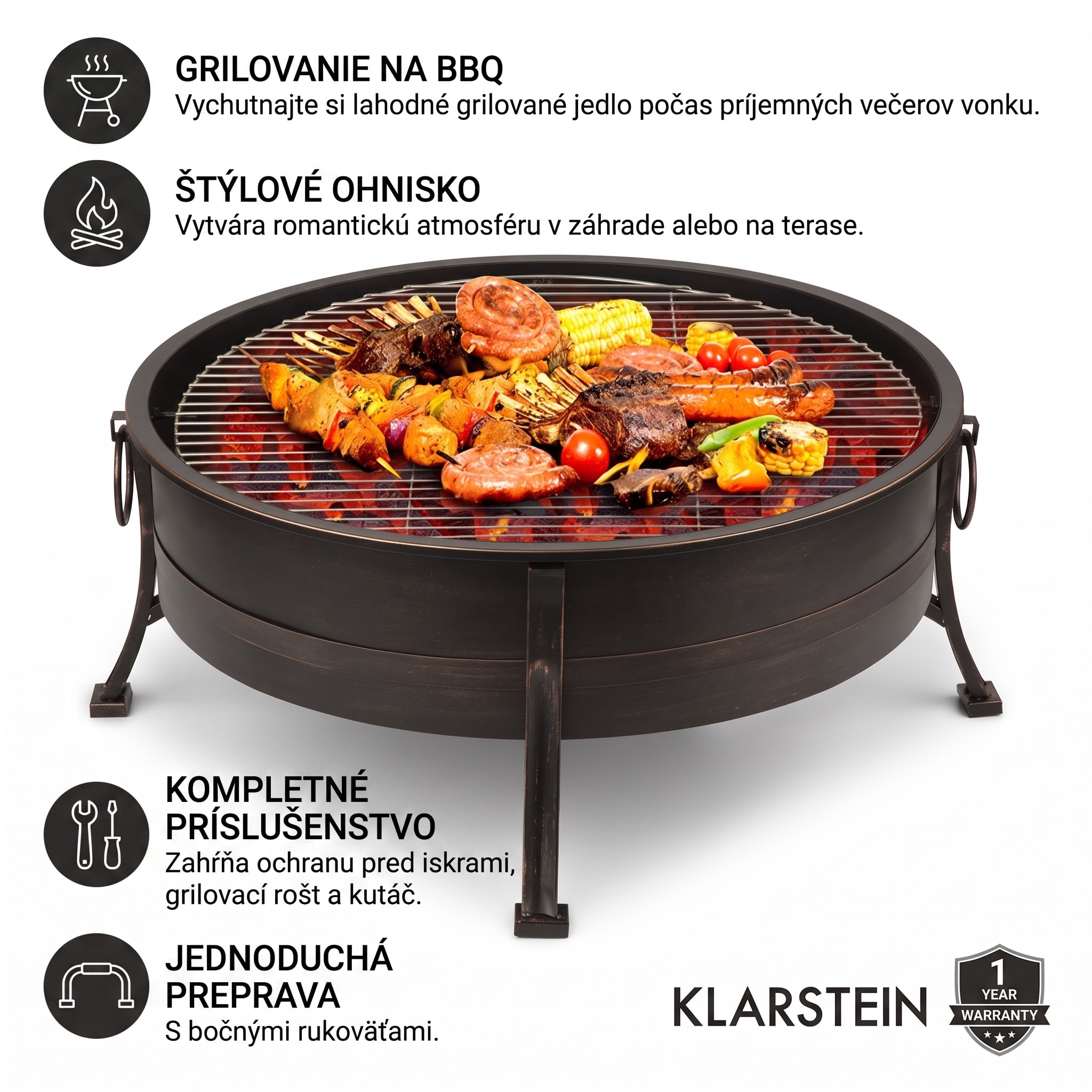Blumfeldt Catania, ohnisko 2 v 1, Ø 80 cm, lapač iskier, Ø 70 cm gril, oceľ, antický motív – Obrázok 4