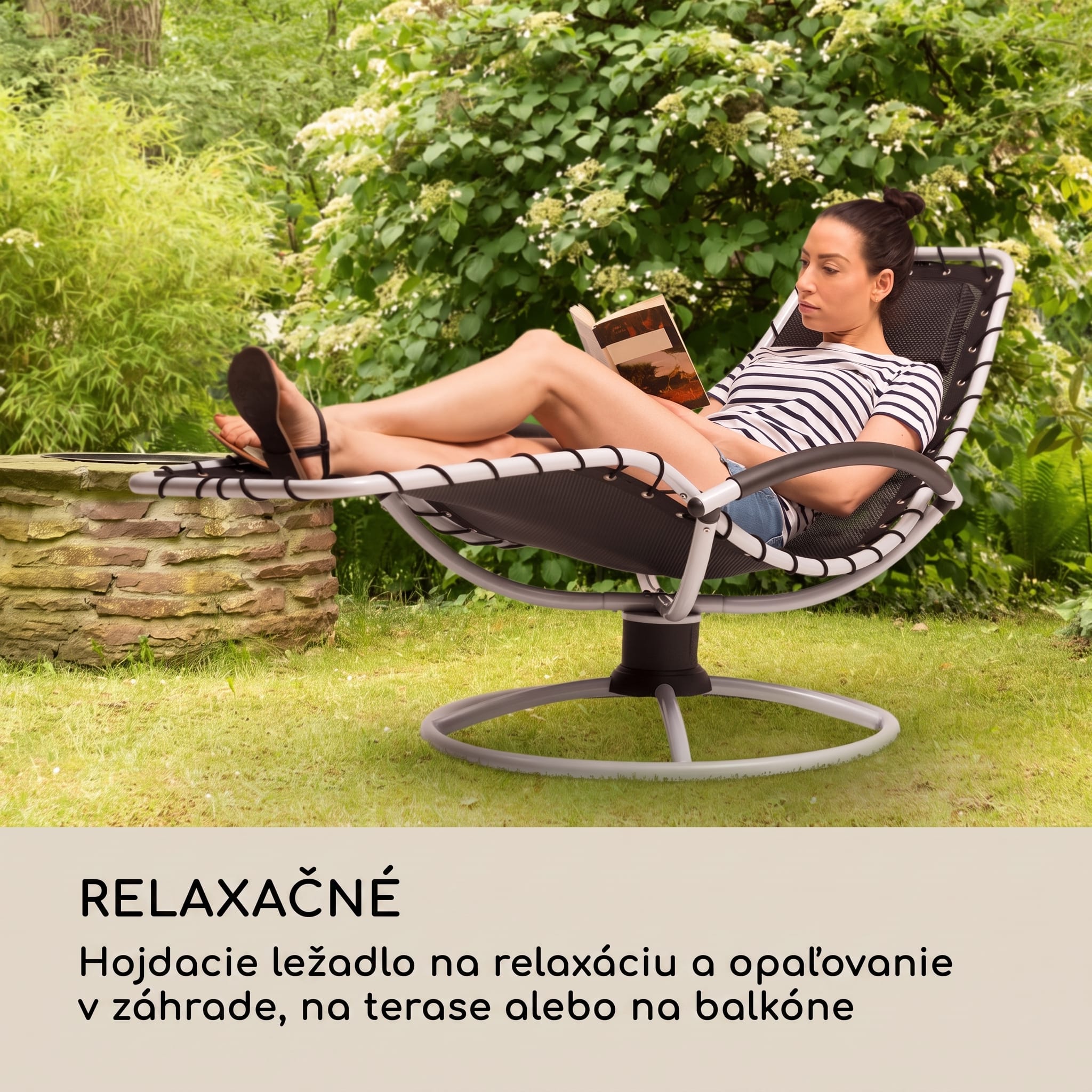 Blumfeldt Chiller Schwingliege 77x85x173cm 360 Comfort ComfortMesh čierna – Obrázok 2