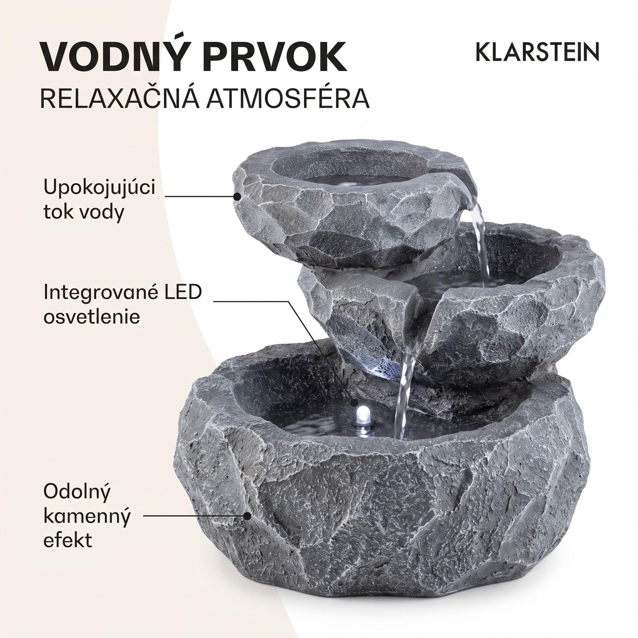 Blumfeldt Murach kaskádová fontána na batériu 2 kW solárny panel 3 LED svetlá – Obrázok 5