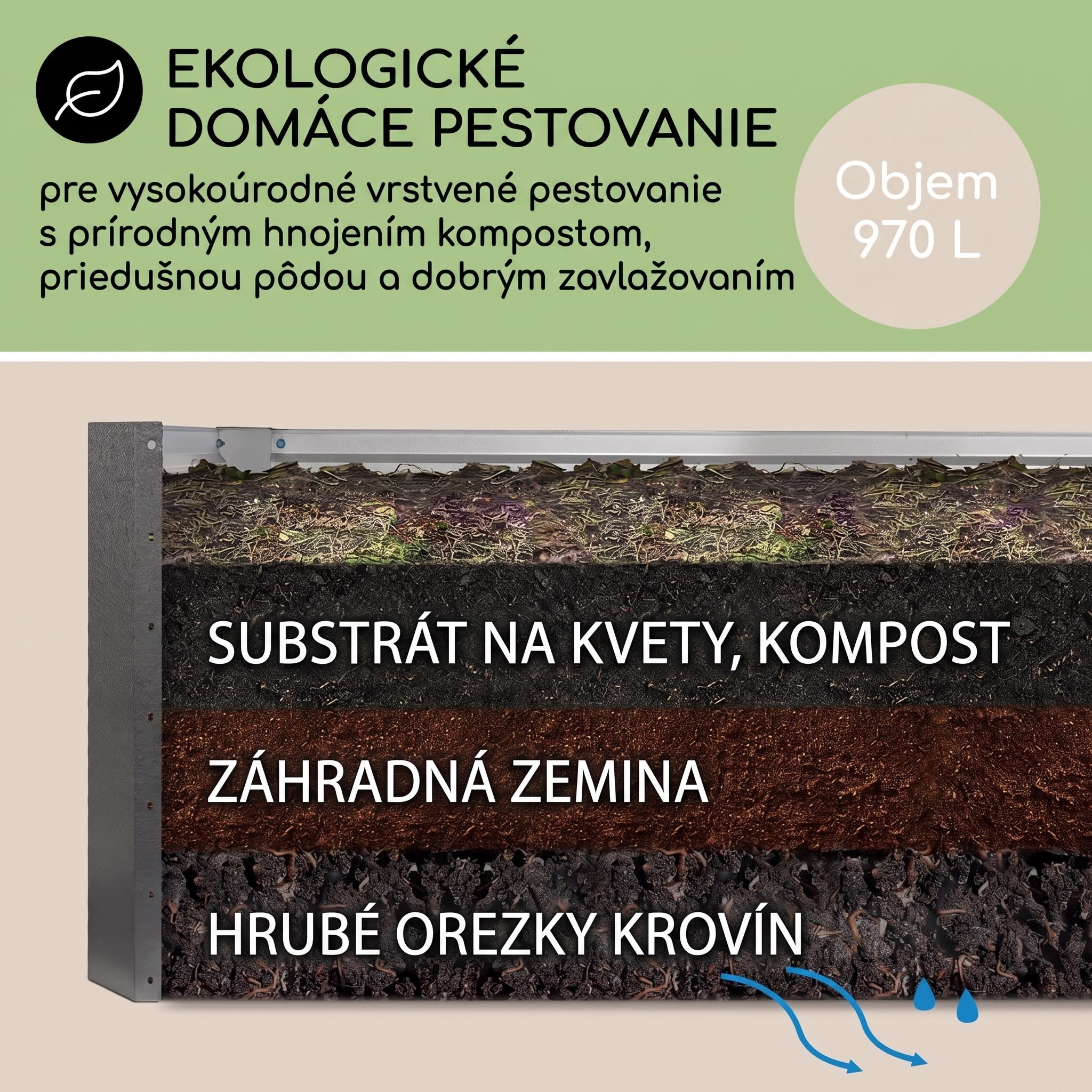 Blumfeldt High Grow Straight, vyvýšený záhon, 180 x 60 x 90 cm, 970 l, oceľ, pozinkovaný, strieborný – Obrázok 4