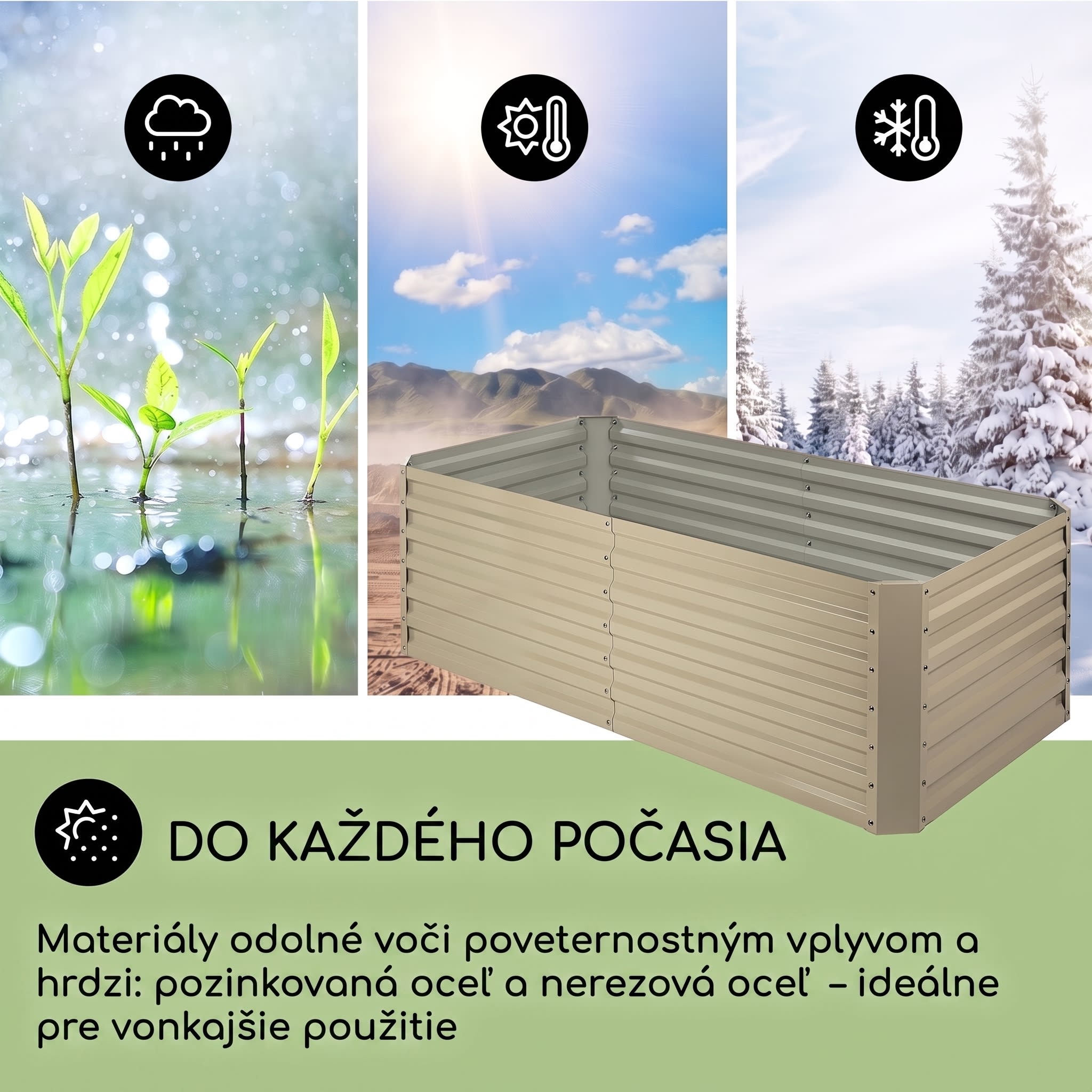Blumfeldt High Grow Straight, vyvýšený záhon, 180 x 60 x 90 cm, 970 l, oceľ, pozinkovaný, béžový – Obrázok 2