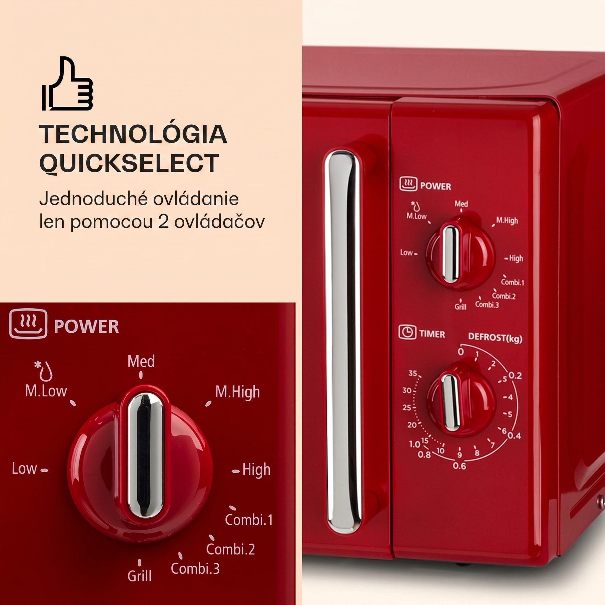 Klarstein Caroline, mikrovlnná rúra, 20 l, 700/1000 W, Ø 25,5 cm, QuickSelect, retro, červená – Obrázok 4