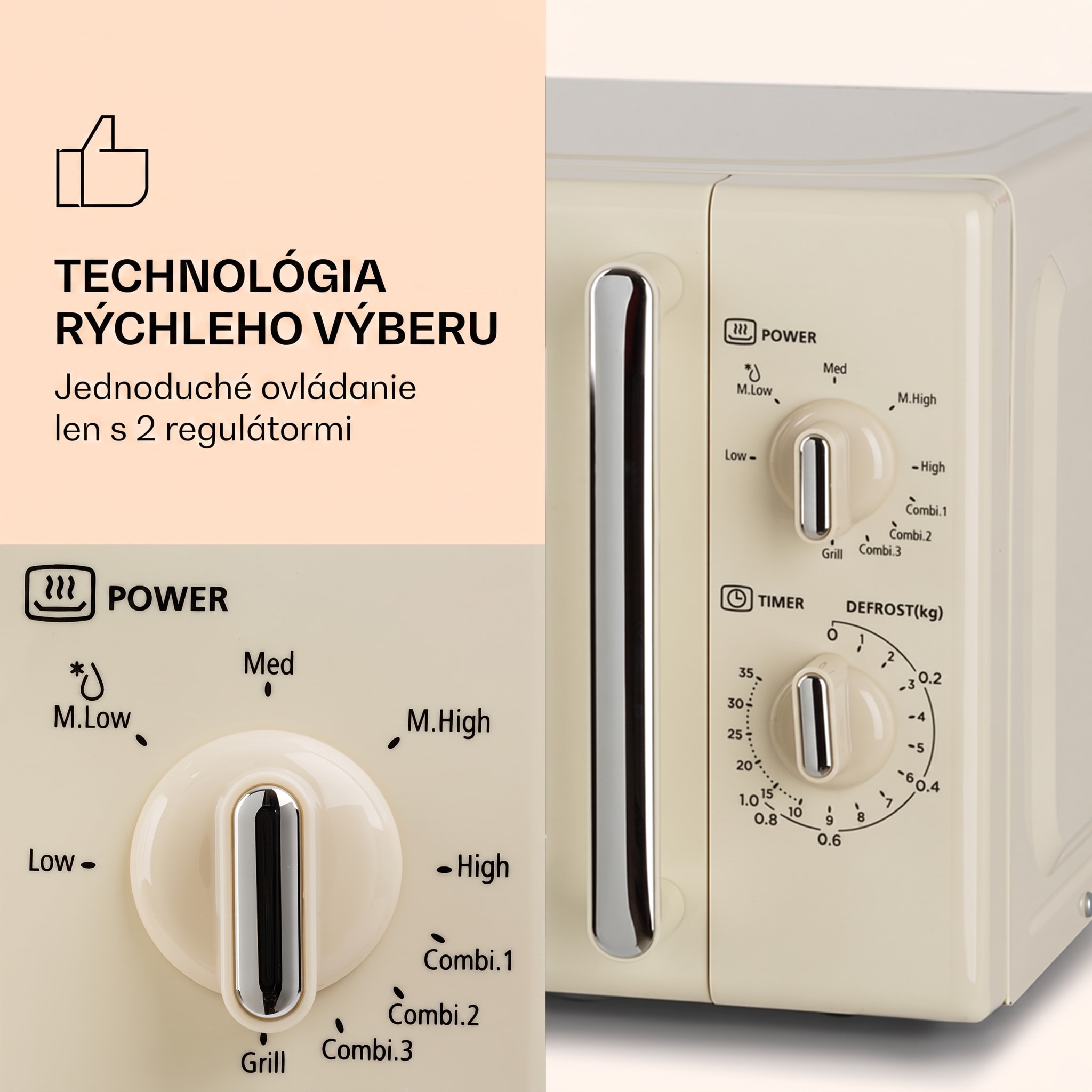 Klarstein Caroline, mikrovlnná rúra, 20 l, 700/1000 W, Ø 25,5 cm, QuickSelect, retro, krémová – Obrázok 4