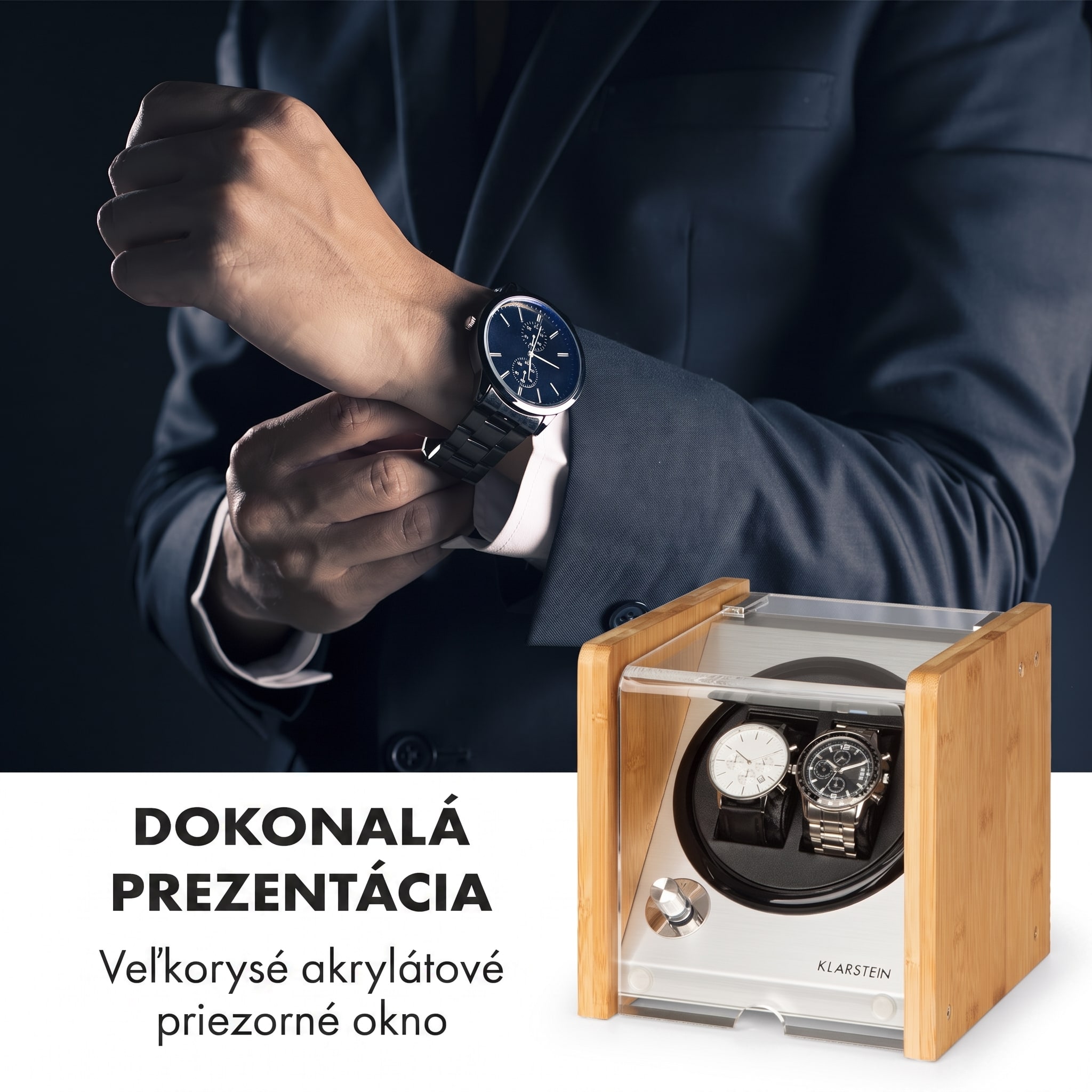 Klarstein Hanoi 2 navíjače hodiniek, 2 hodinky, 3 rýchlosti, 4 režimy, bambus – Obrázok 2
