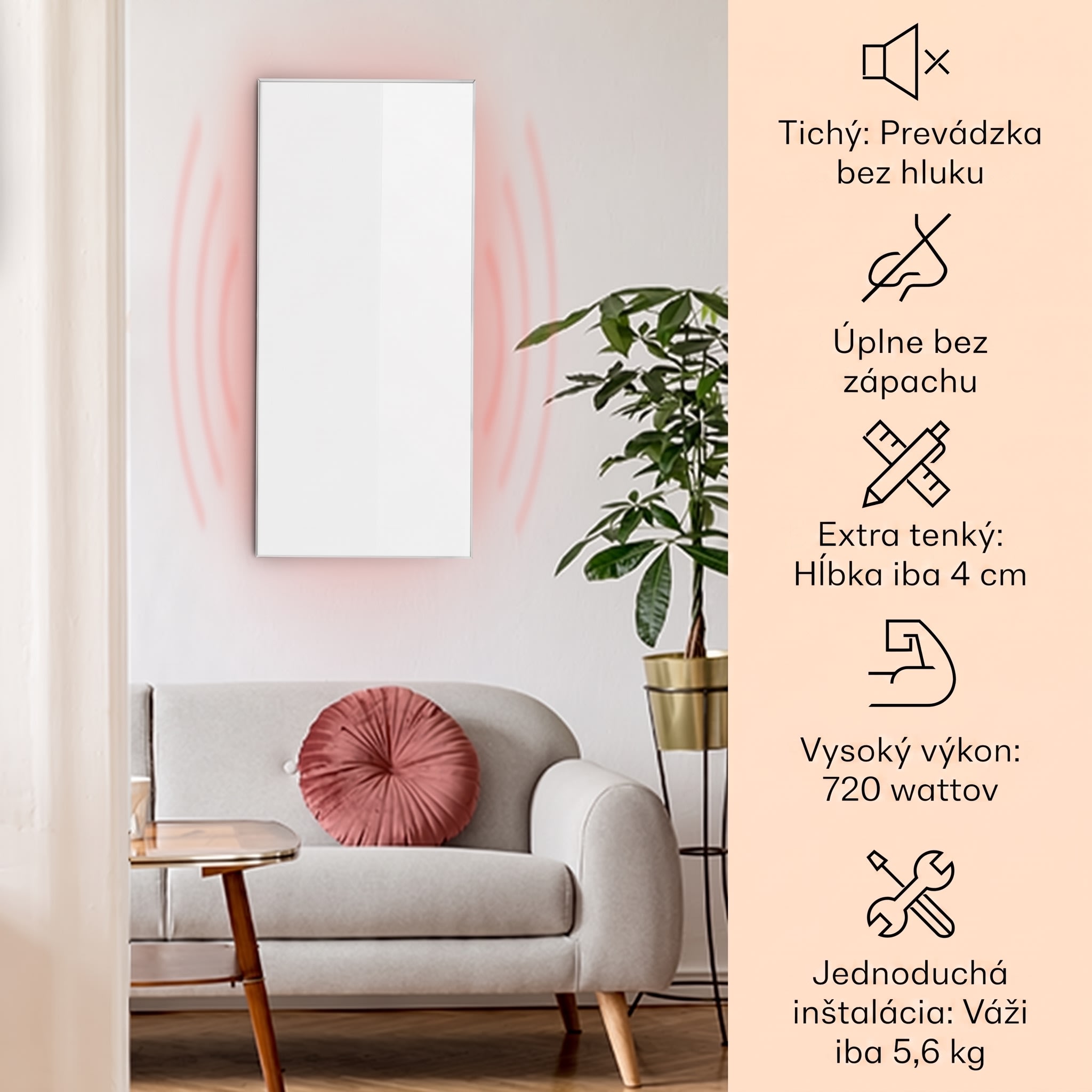 Klarstein Wonderwall 72, infračervený ohrievač, 60 x 120 cm, 720 W, týždenný časovač, IP24 – Obrázok 2