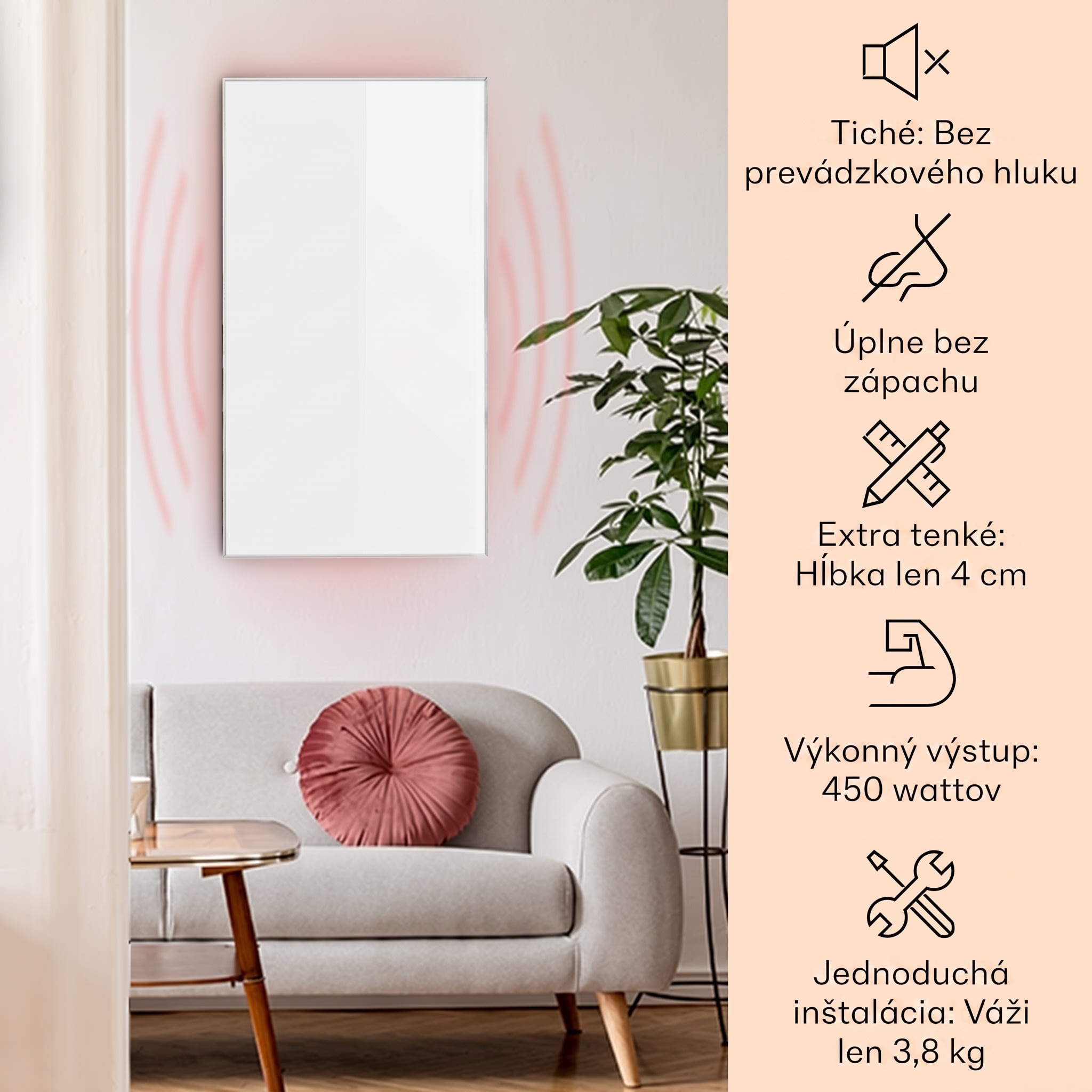 Klarstein Wonderwall 45, infračervený ohrievač, 50 x 90 cm, 450 W, týždenný časovač, IP24 – Obrázok 2