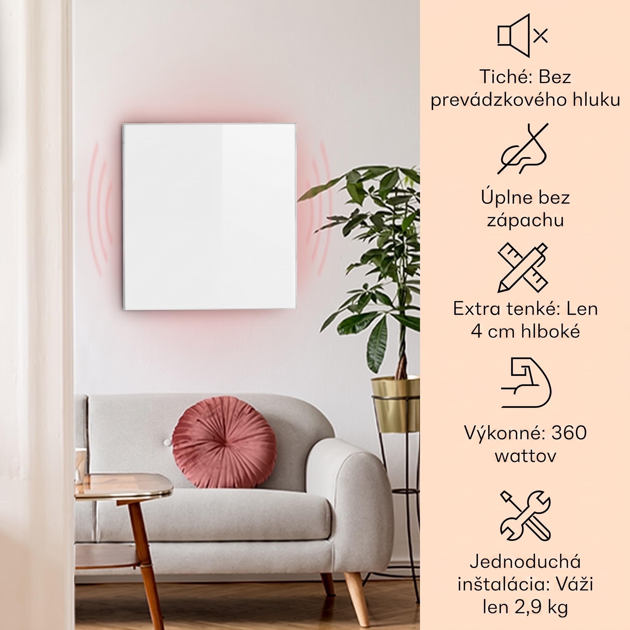 Klarstein Wonderwall 36, infračervený ohrievač, 60 x 60 cm, 360 W, týždenný časovač, IP24 – Obrázok 2