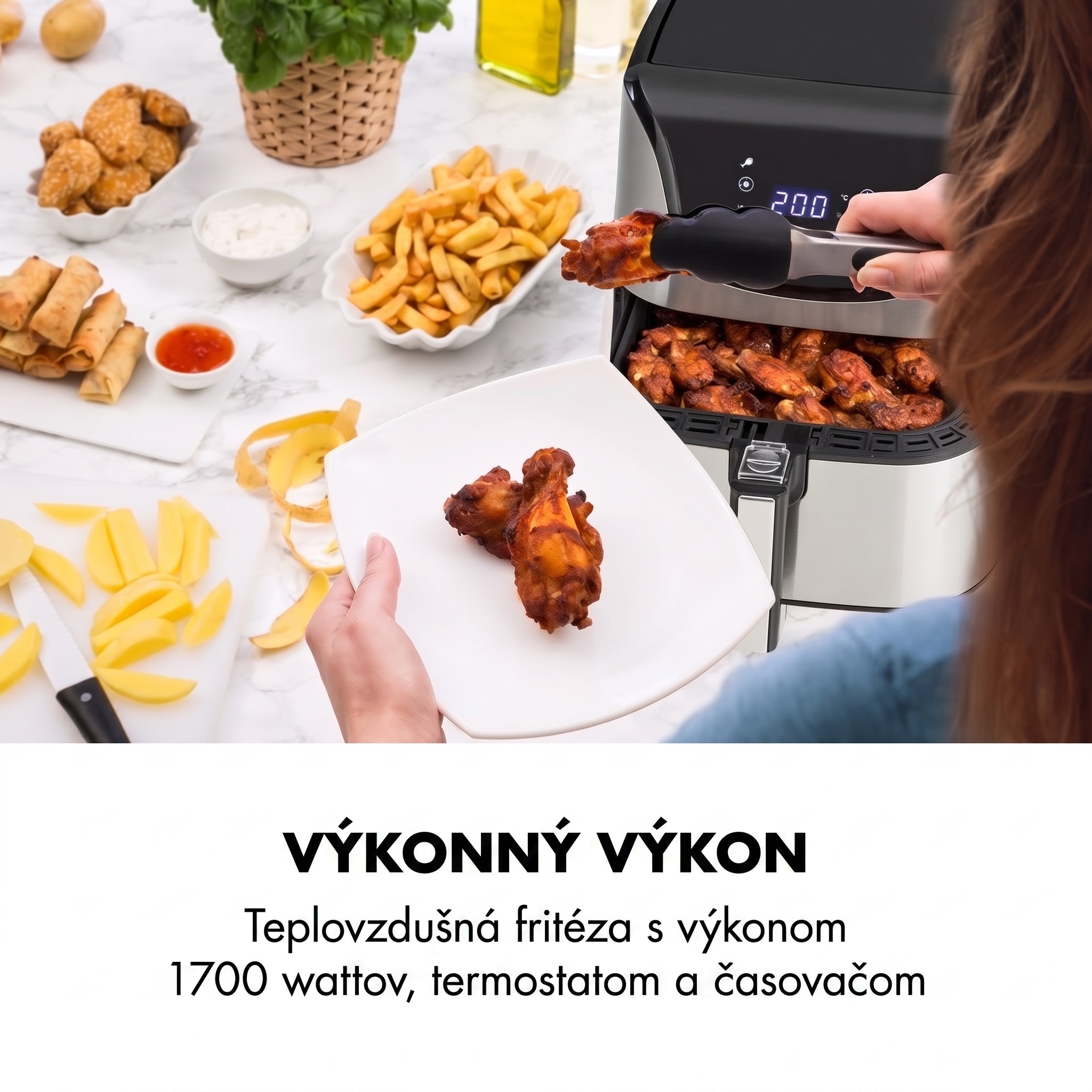 Klarstein AeroVital Deluxe, teplovzdušná fritéza, 1700 W, 5 l, nehrdzavejúca oceľ – Obrázok 3