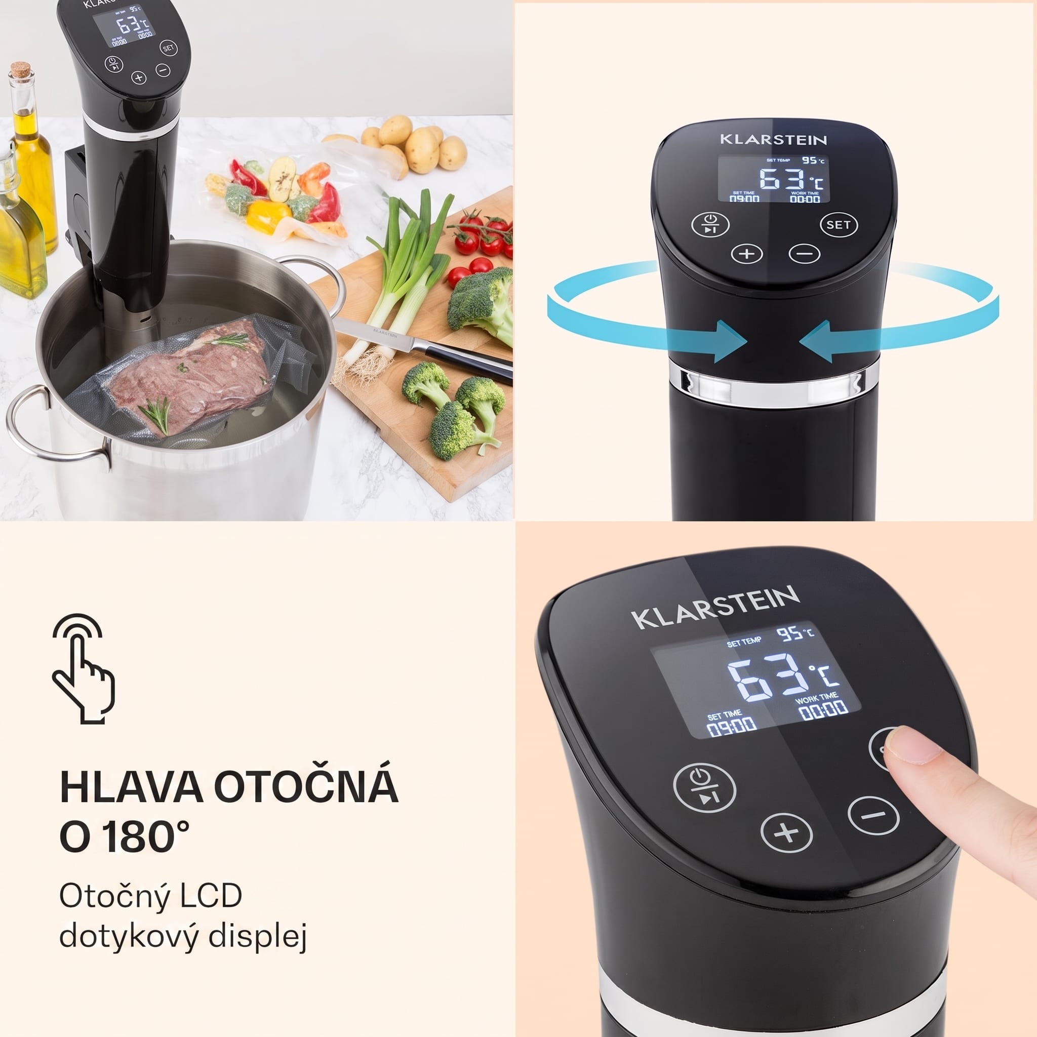 Klarstein Quickstick Flex, Sous Vide varič, 1300 W, 0 - 95 °C, 3D cirkulácia, IPX7, časovač, čierny – Obrázok 4