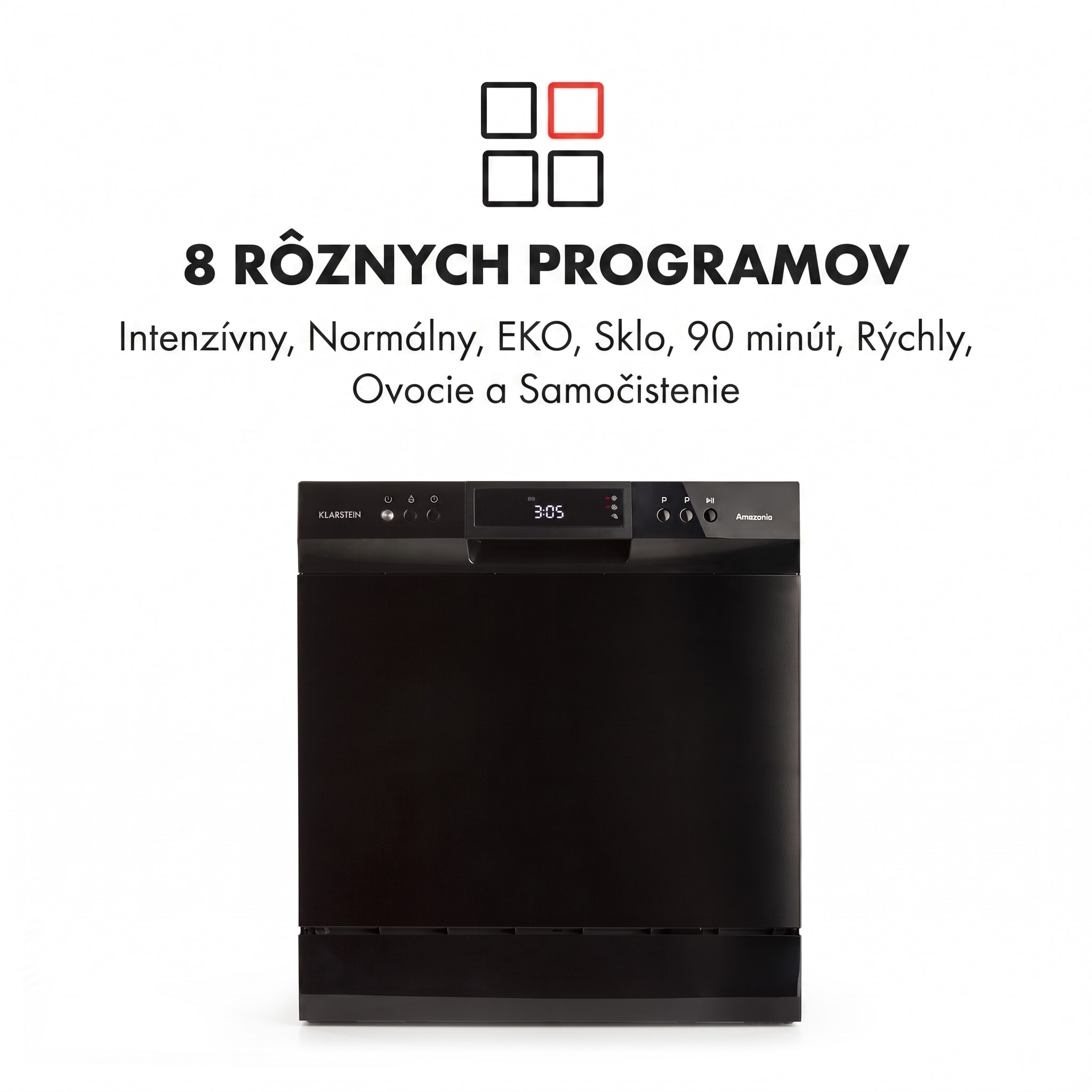 Klarstein Amazonia 8 Neo, stolná umývačka riadu, 8 programov, LED displej, čierna – Obrázok 3