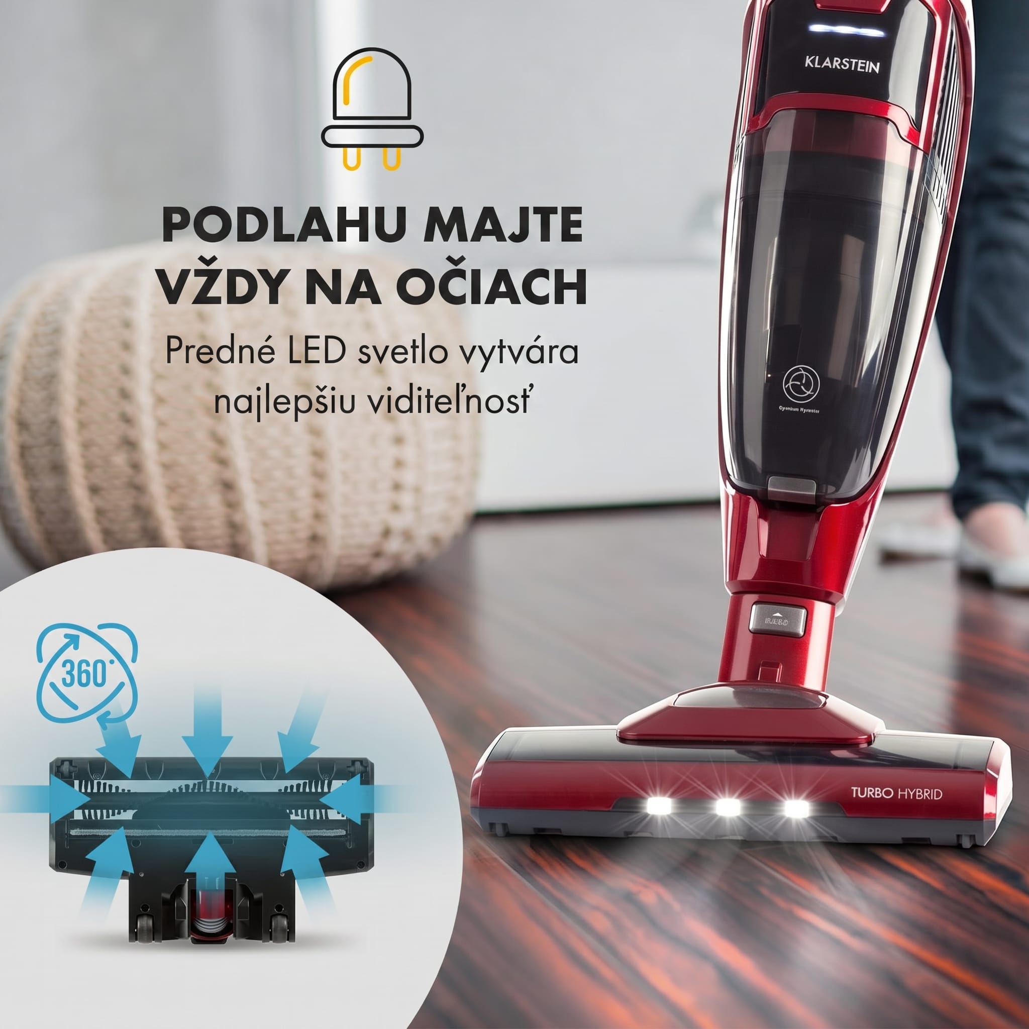 Klarstein TurboHybrid, vysávač, podlahový a ručný vysávač, metalický červený – Obrázok 2