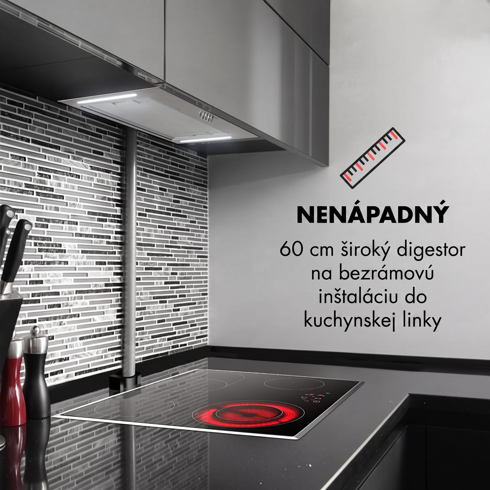 Klarstein Down Under 60, digestor, 60 cm, vstavaný, 590 m³/h, LED, nehrdzavejúca oceľ – Obrázok 2