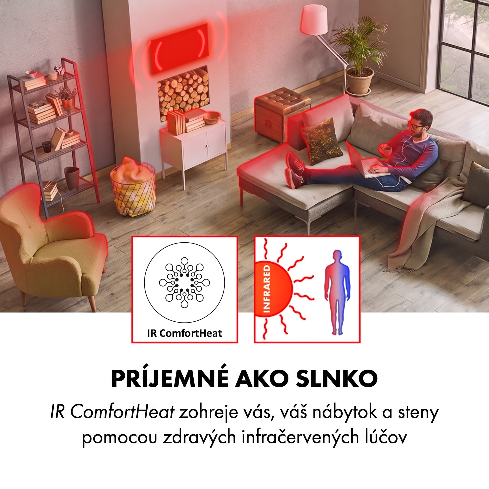 Klarstein HeatPal Marble Blackline, infračervený ohrievač, 1300 W, mramor, hliník – Obrázok 3